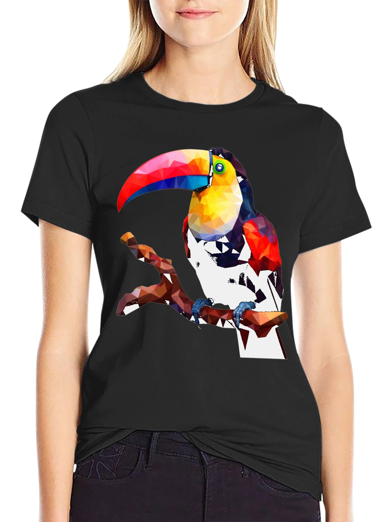 Geometric Toucan Graphic Tee - Stylish Black T-Shirt
