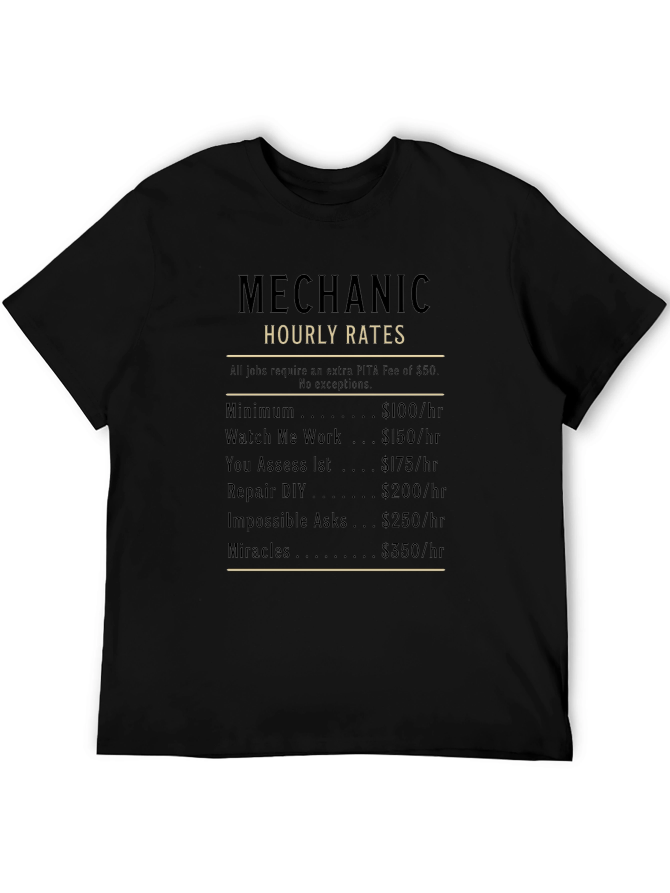 Mechanic Hourly Rates Funny Graphic T-Shirt