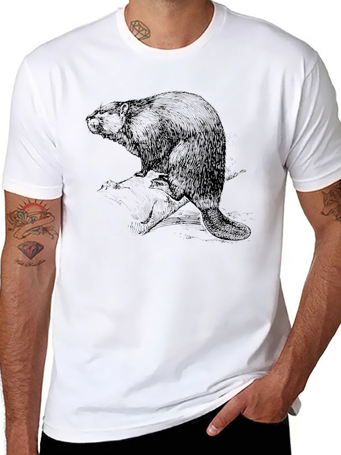 Beaver Graphic Tee - Classic Black Cotton T-Shirt