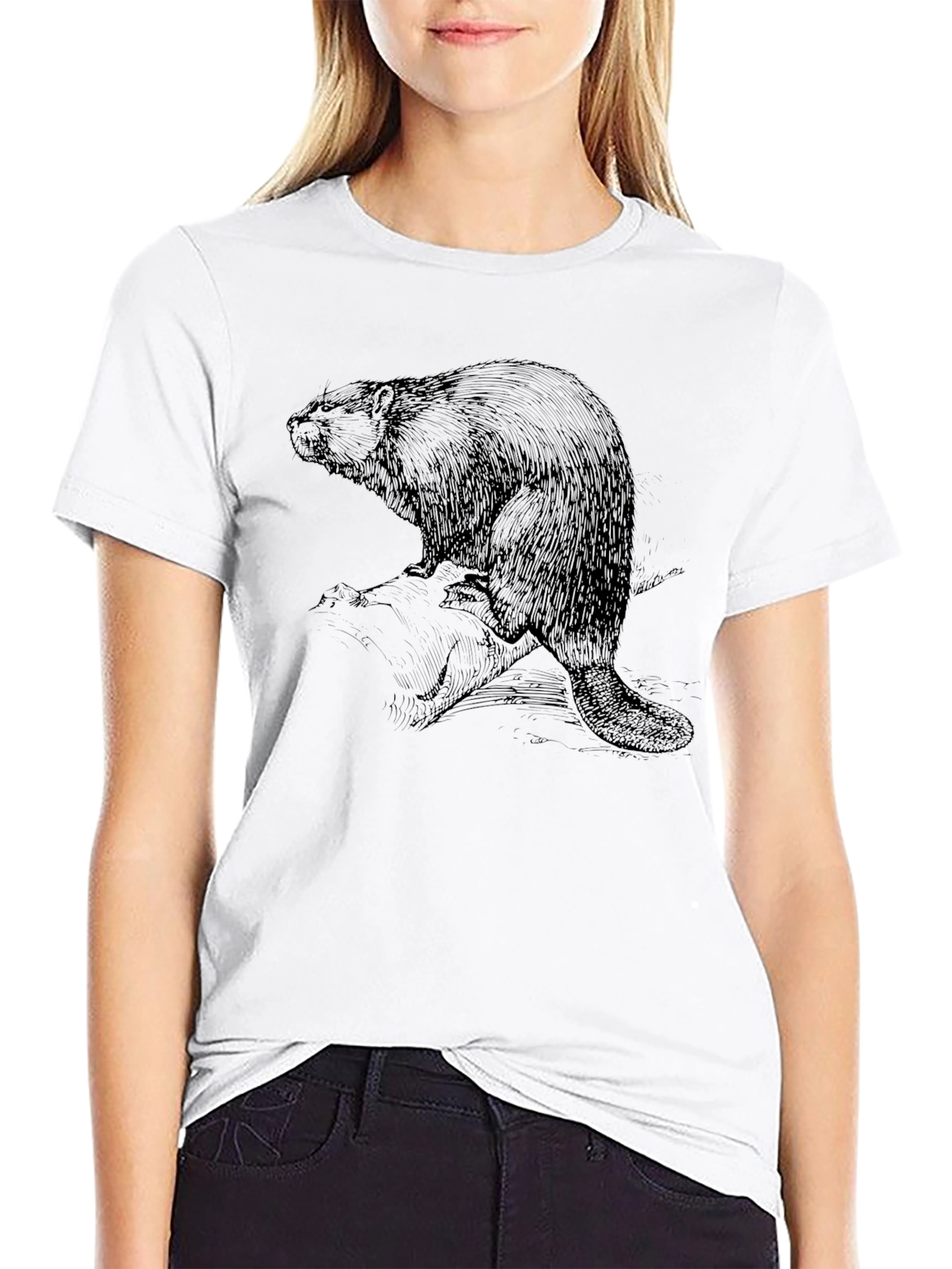 Beaver Graphic Tee - Classic Black Cotton T-Shirt