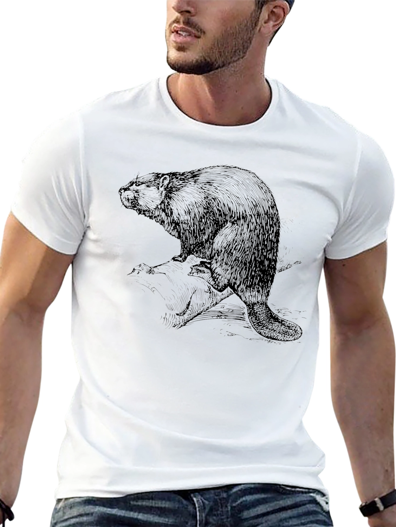 Beaver Graphic Tee - Classic Black Cotton T-Shirt