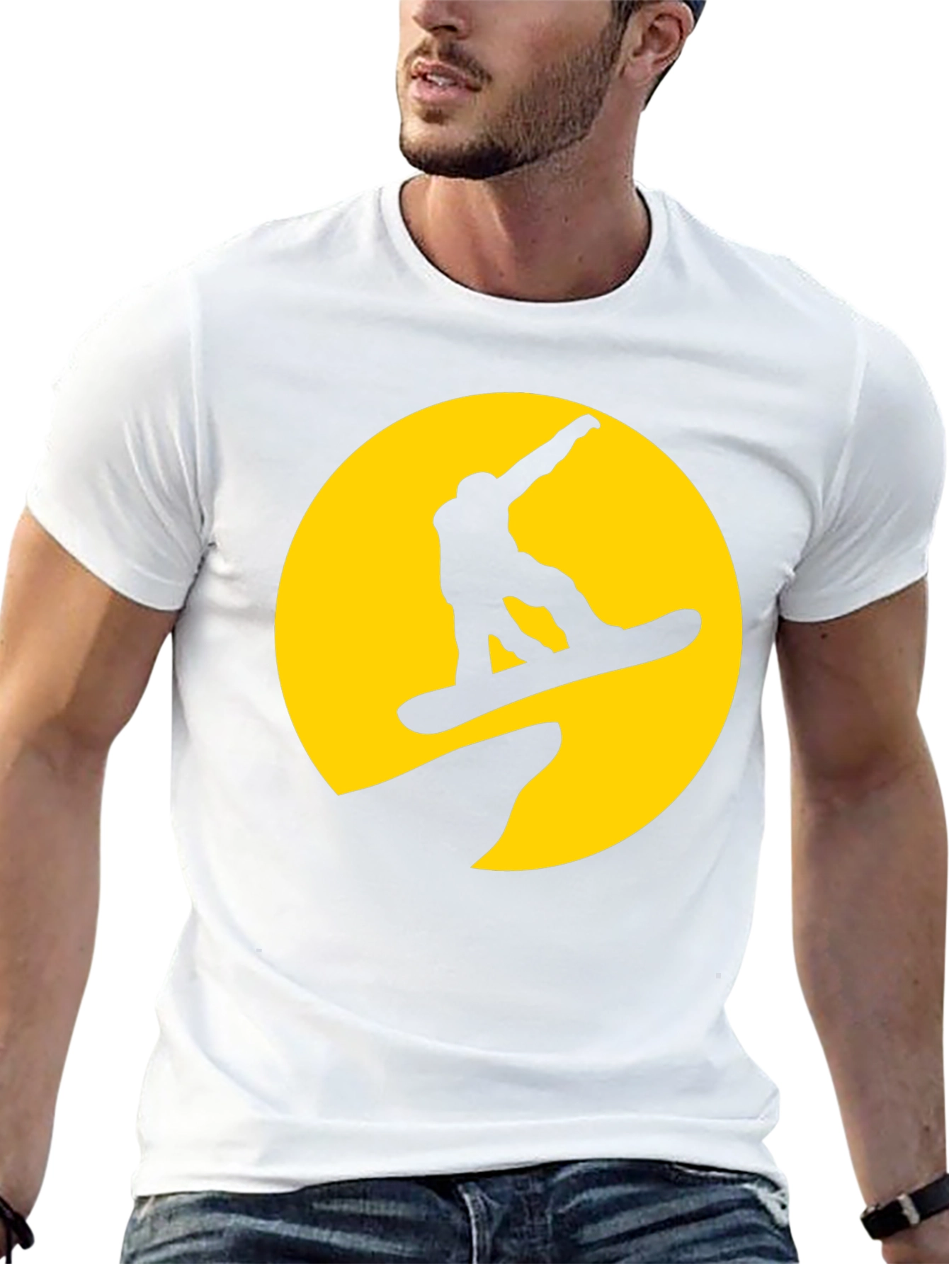 Snowboarder Silhouette T-Shirt - Yellow Moon Design