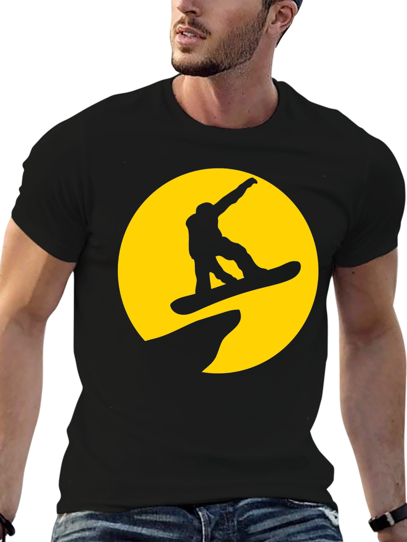 Snowboarder Silhouette T-Shirt - Yellow Moon Design