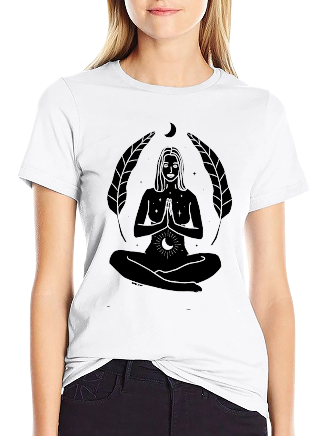 Mystic Moon Goddess T-Shirt - Black Spiritual Design