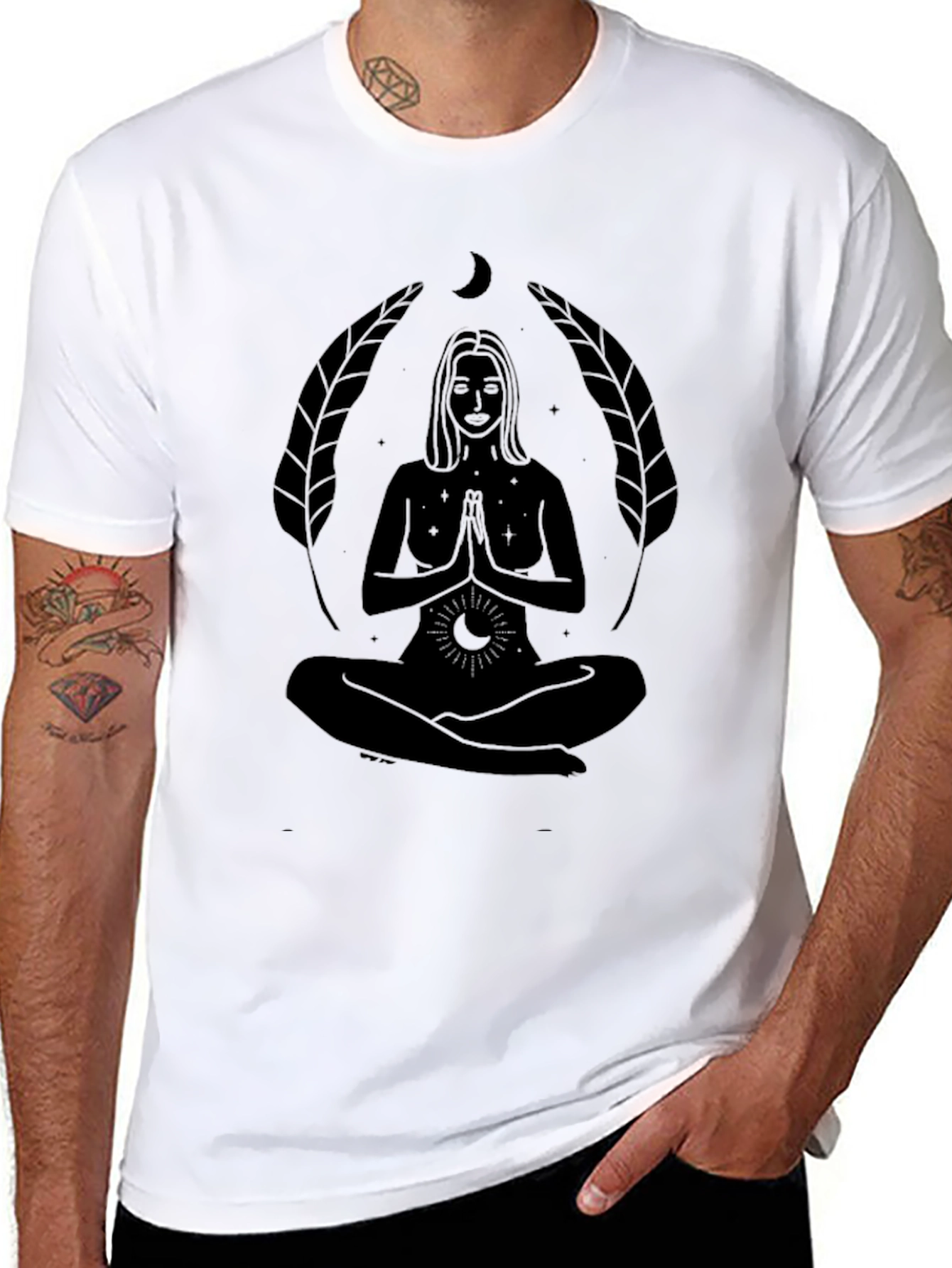 Mystic Moon Goddess T-Shirt - Black Spiritual Design