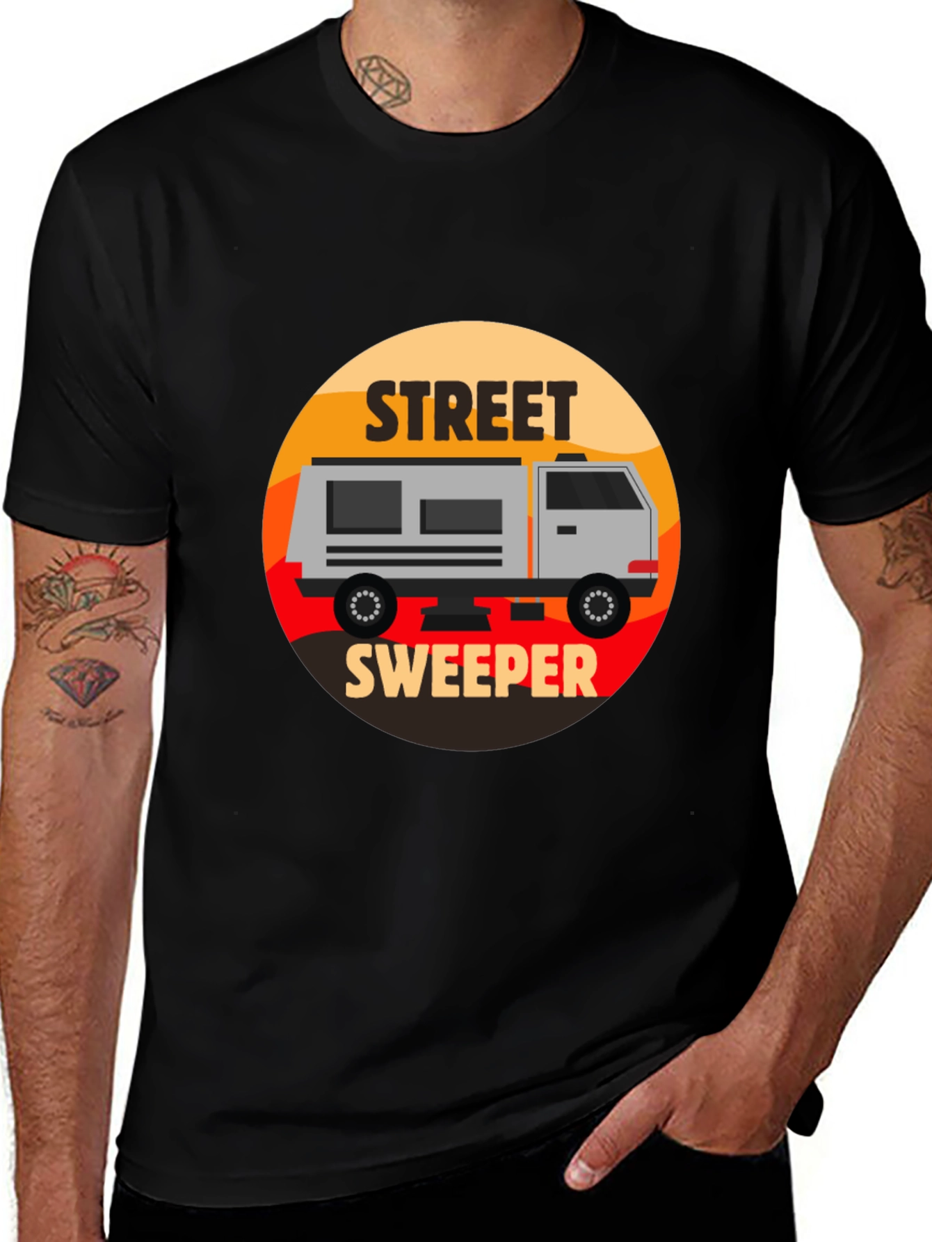 Street Sweeper Graphic Tee - Black Casual T-Shirt