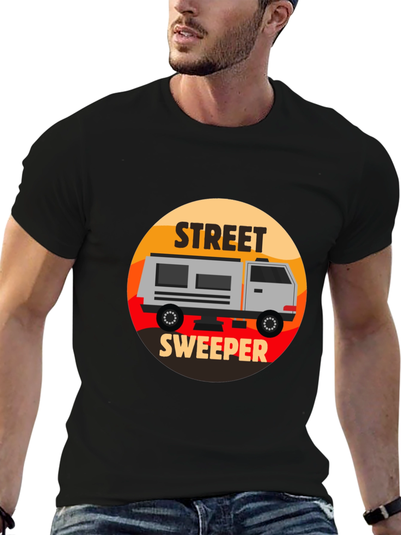 Street Sweeper Graphic Tee - Black Casual T-Shirt