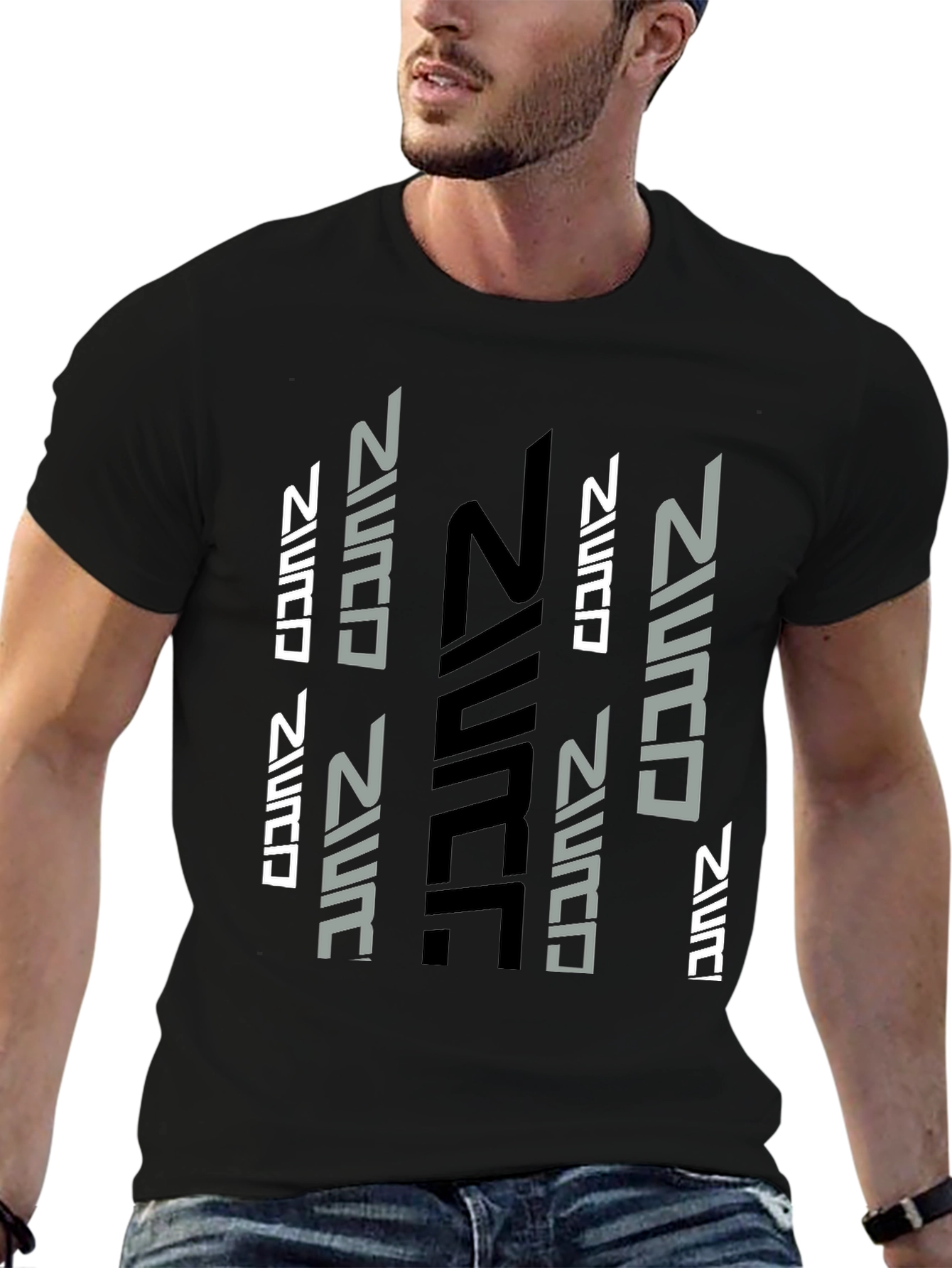 Futuristic Graphic Print Black T-Shirt