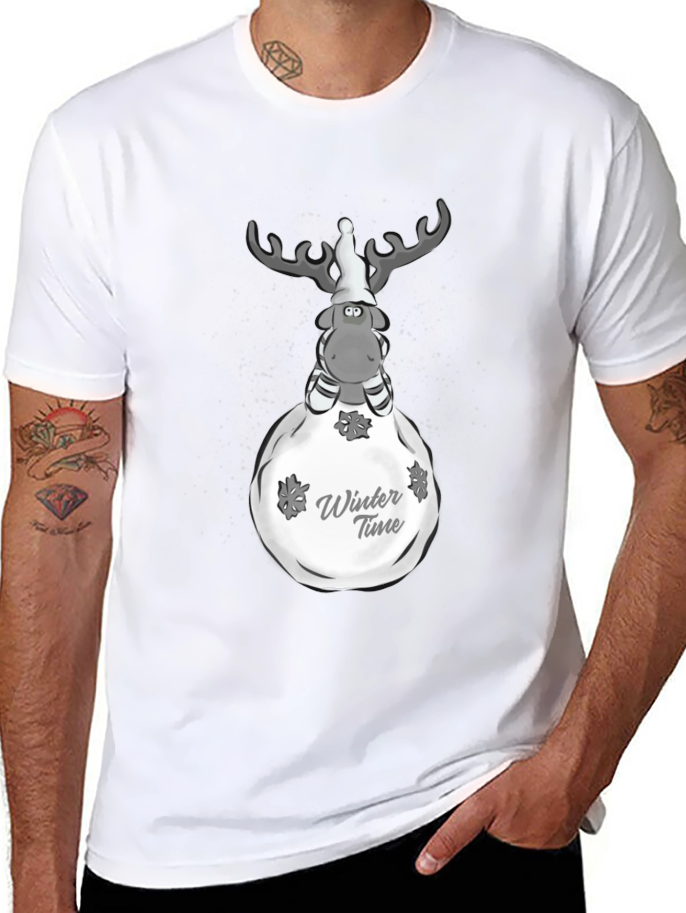 Winter Time Reindeer Graphic Tee - Black