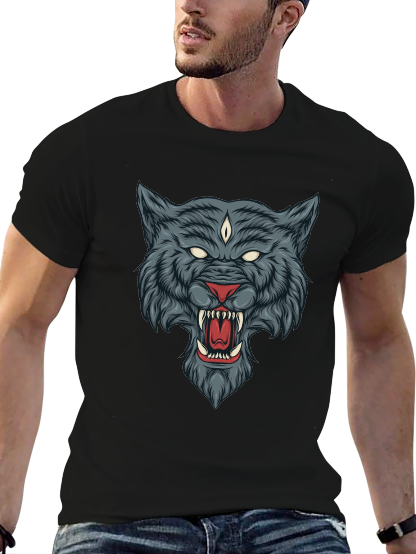 Mystic Wolf Graphic Tee - Black