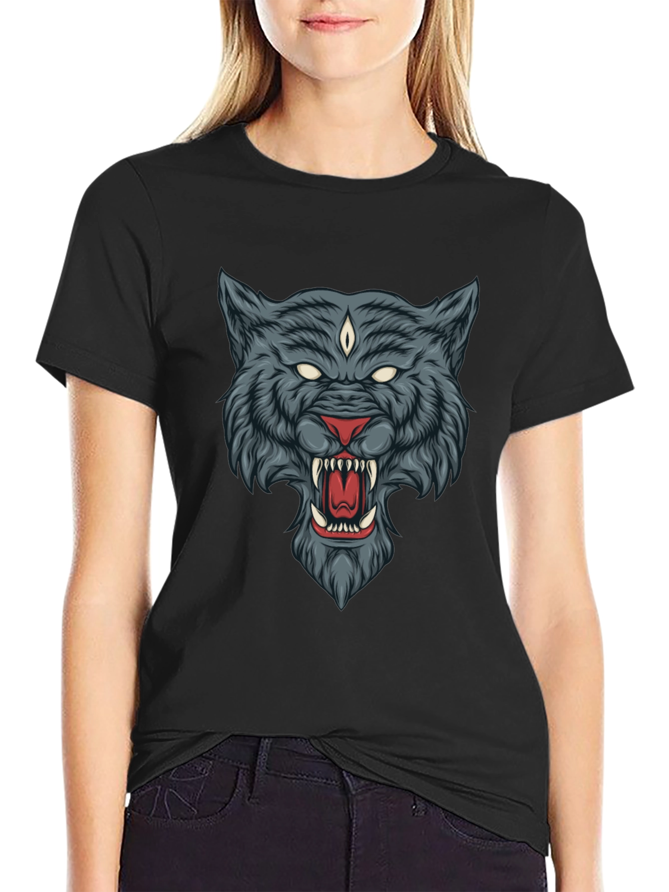 Mystic Wolf Graphic Tee - Black