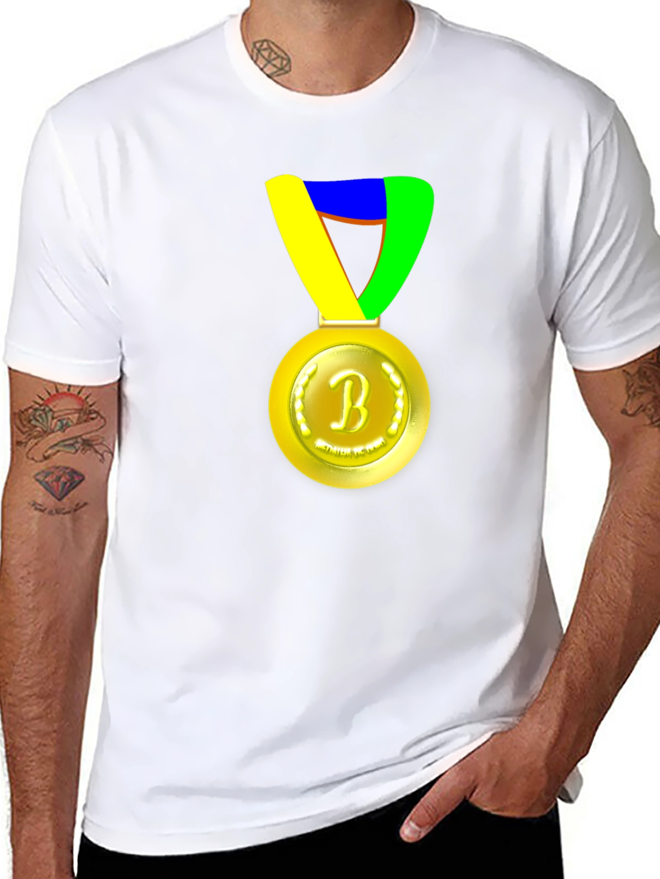 Black T-Shirt with Medal Graphic