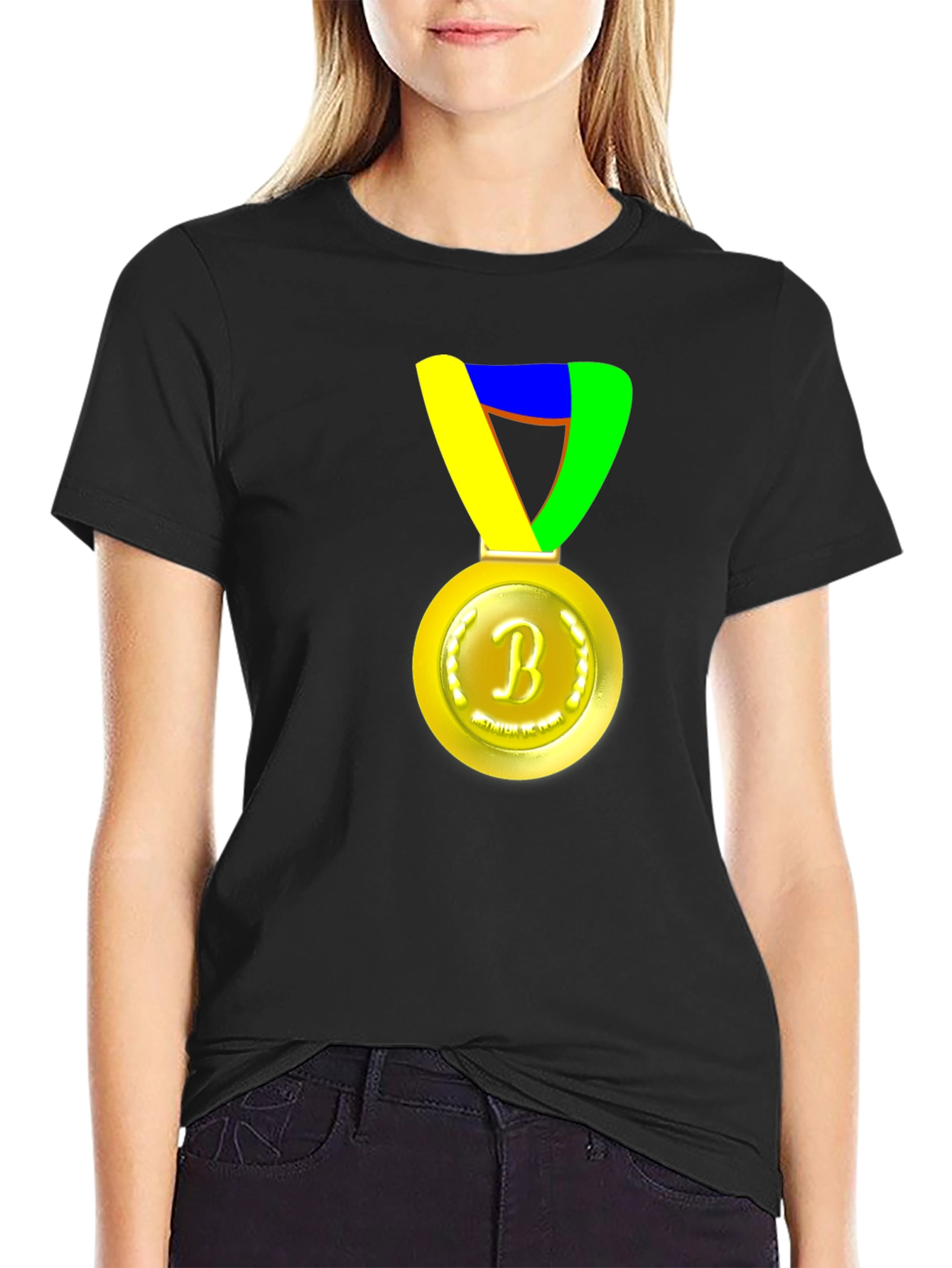 Black T-Shirt with Medal Graphic