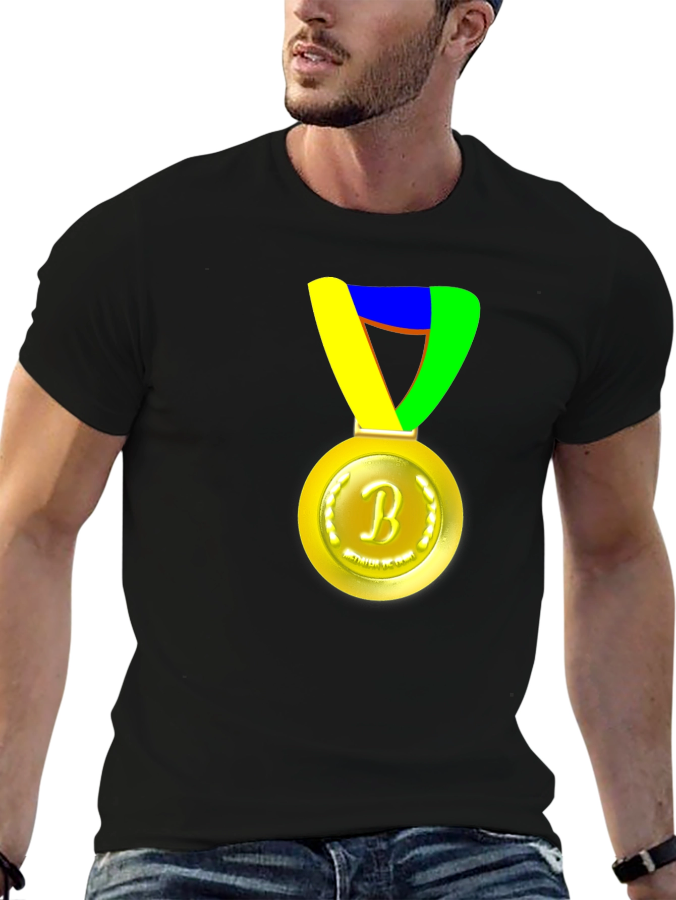 Black T-Shirt with Medal Graphic