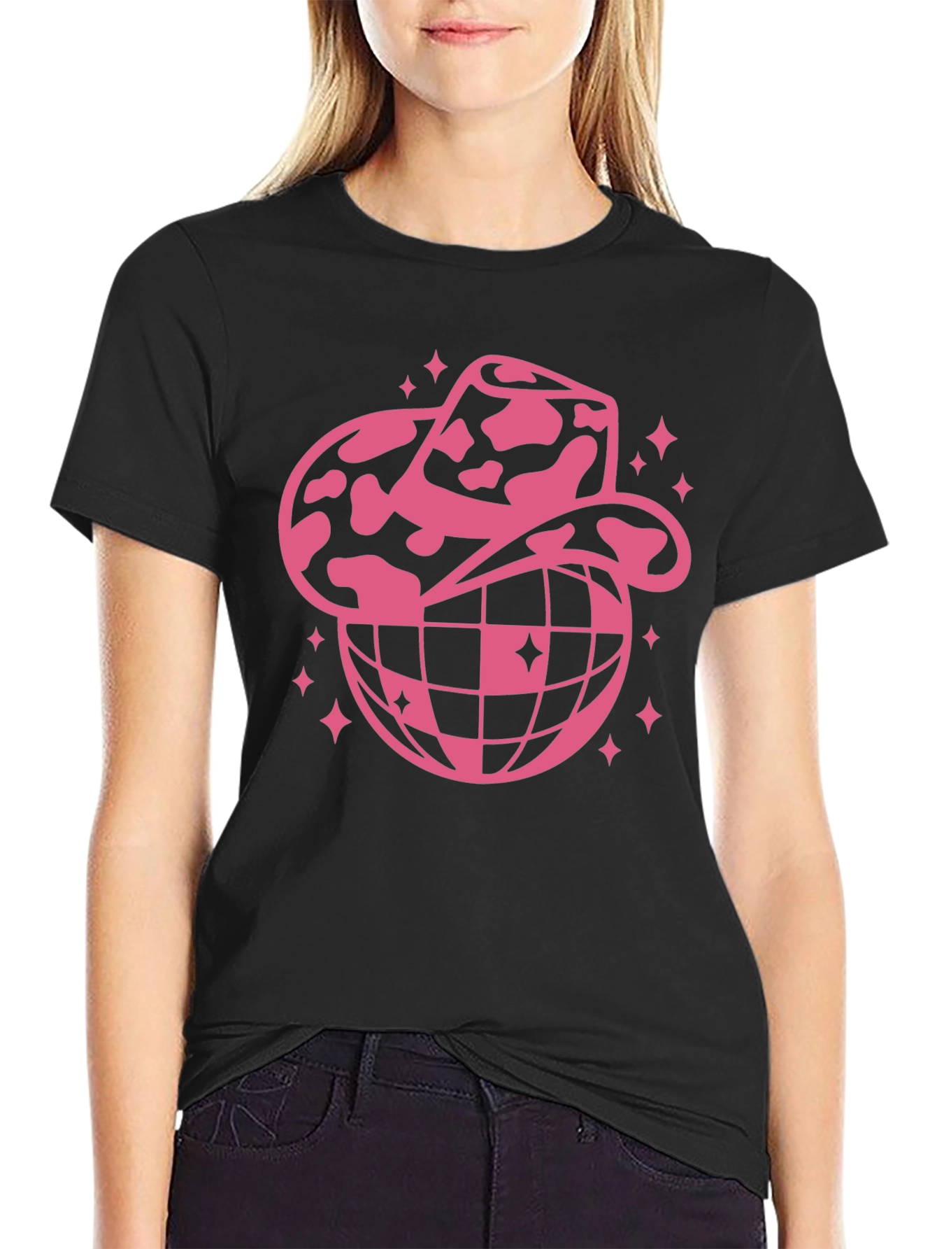 Cowboy Hat Disco Globe Black T-Shirt