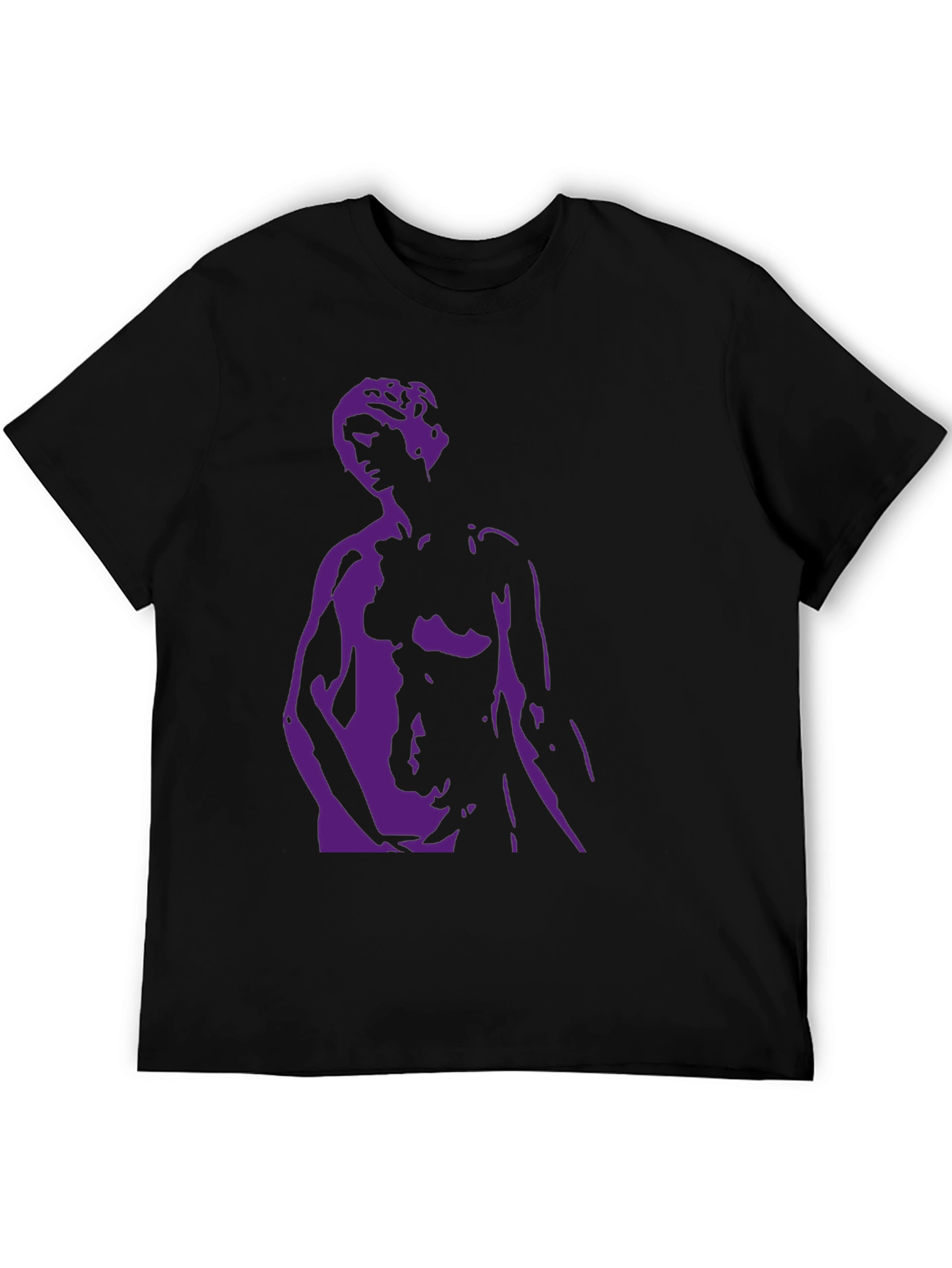 Black T-Shirt with Purple Statue Graphic