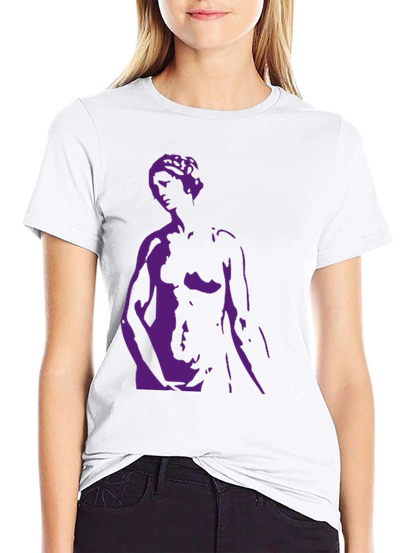Black T-Shirt with Purple Statue Graphic