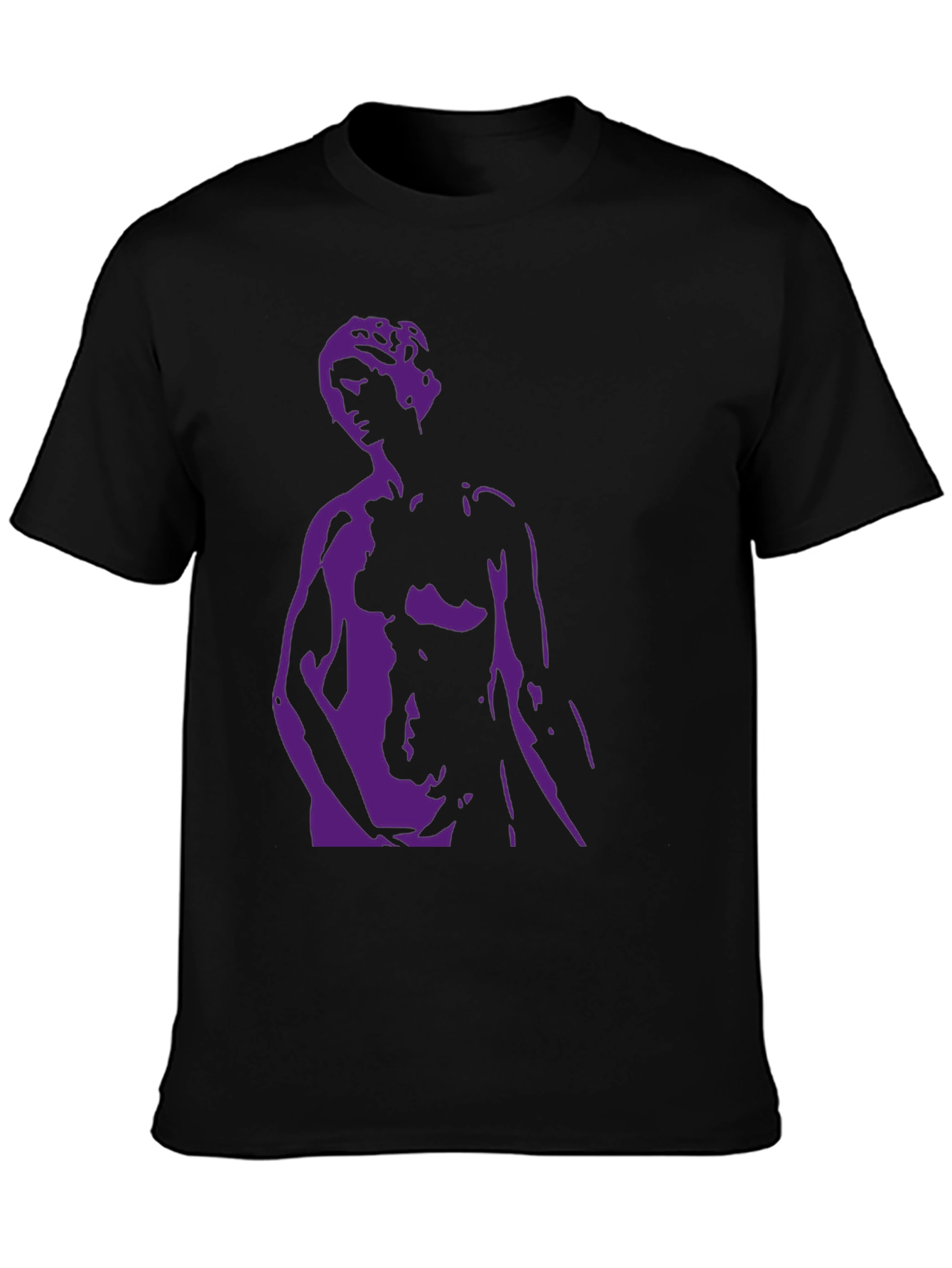 Black T-Shirt with Purple Statue Graphic