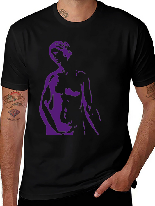 Black T-Shirt with Purple Statue Graphic