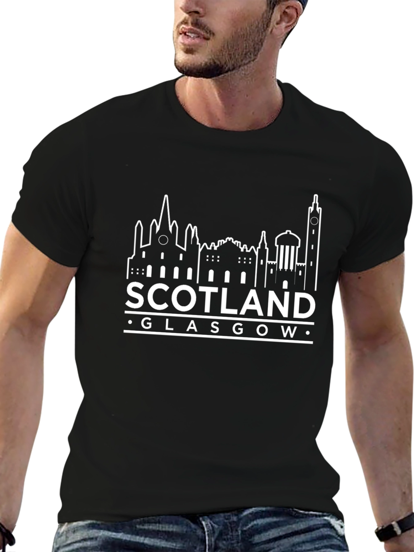 Scotland Glasgow Skyline Black T-Shirt