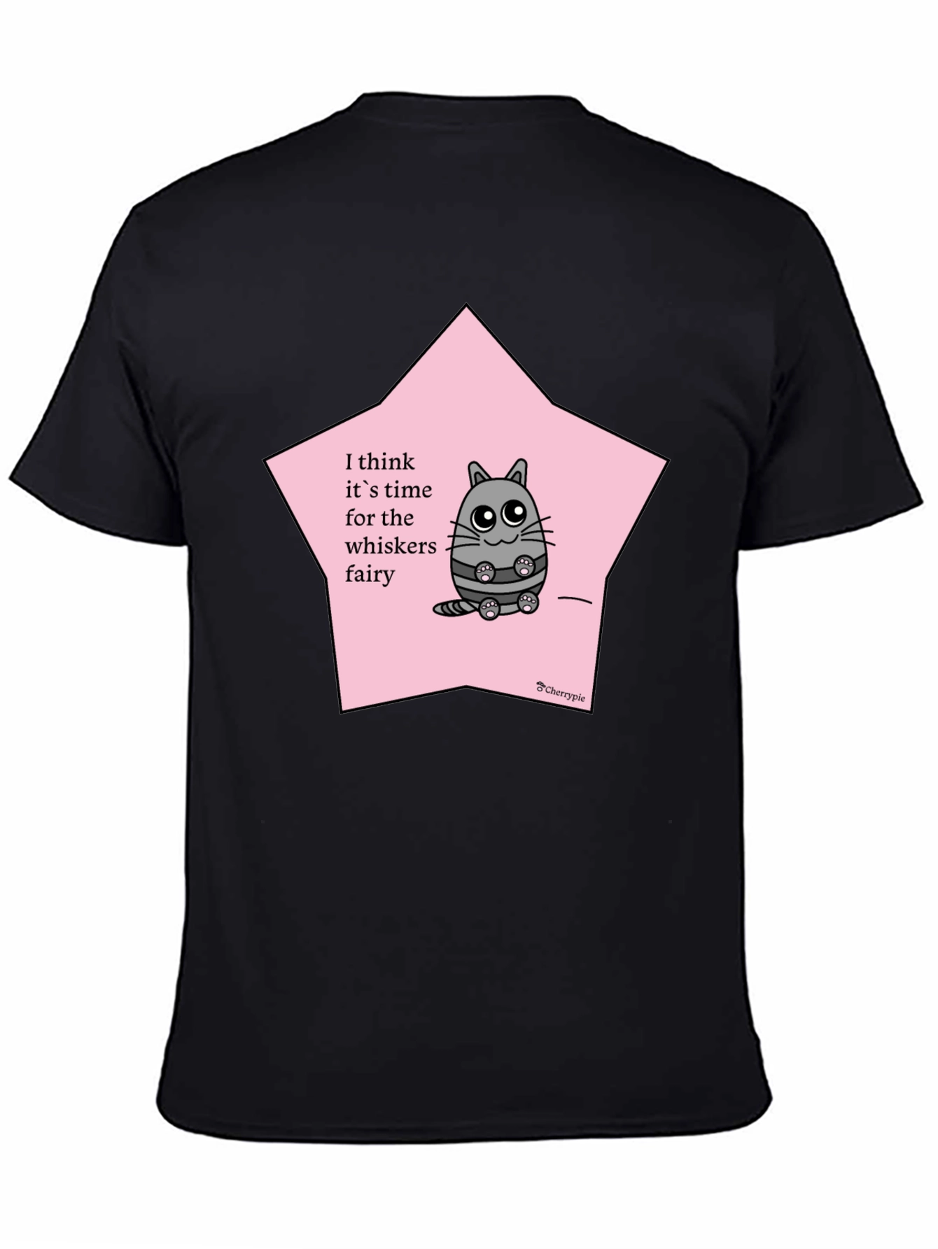 Whimsical Cat Whisker Fairy Black T-Shirt
