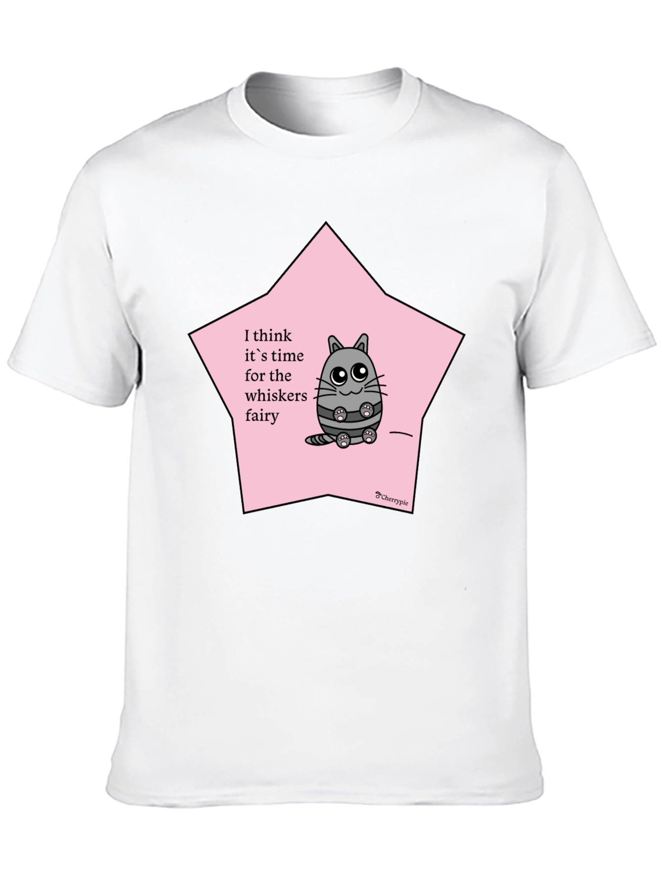 Whimsical Cat Whisker Fairy Black T-Shirt