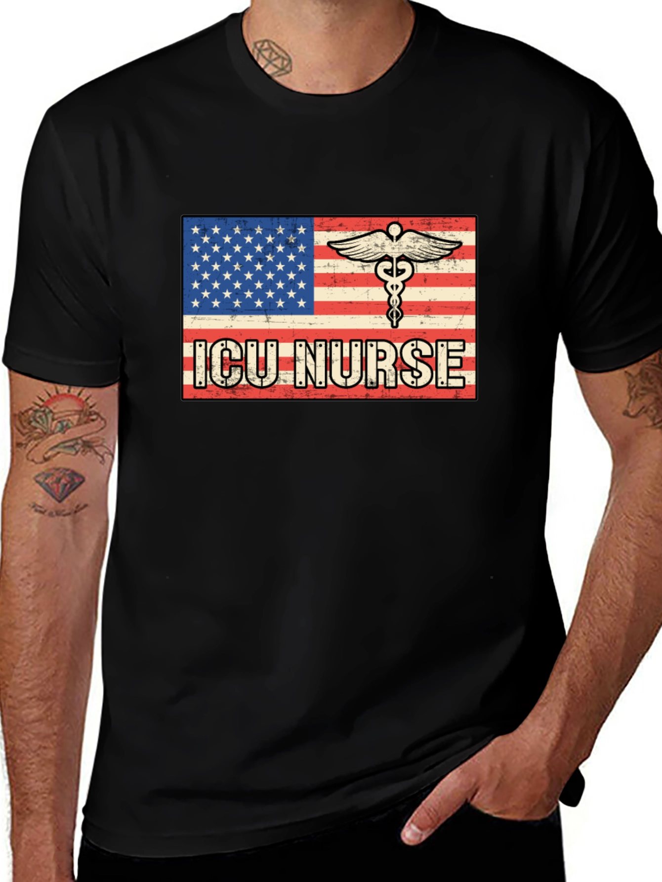 ICU Nurse American Flag T-Shirt
