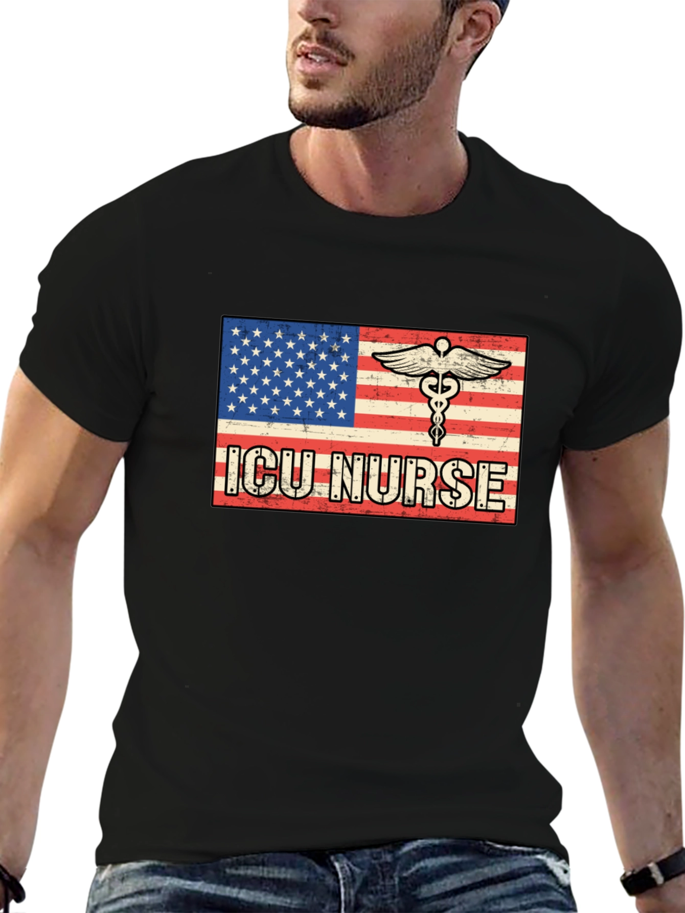 ICU Nurse American Flag T-Shirt