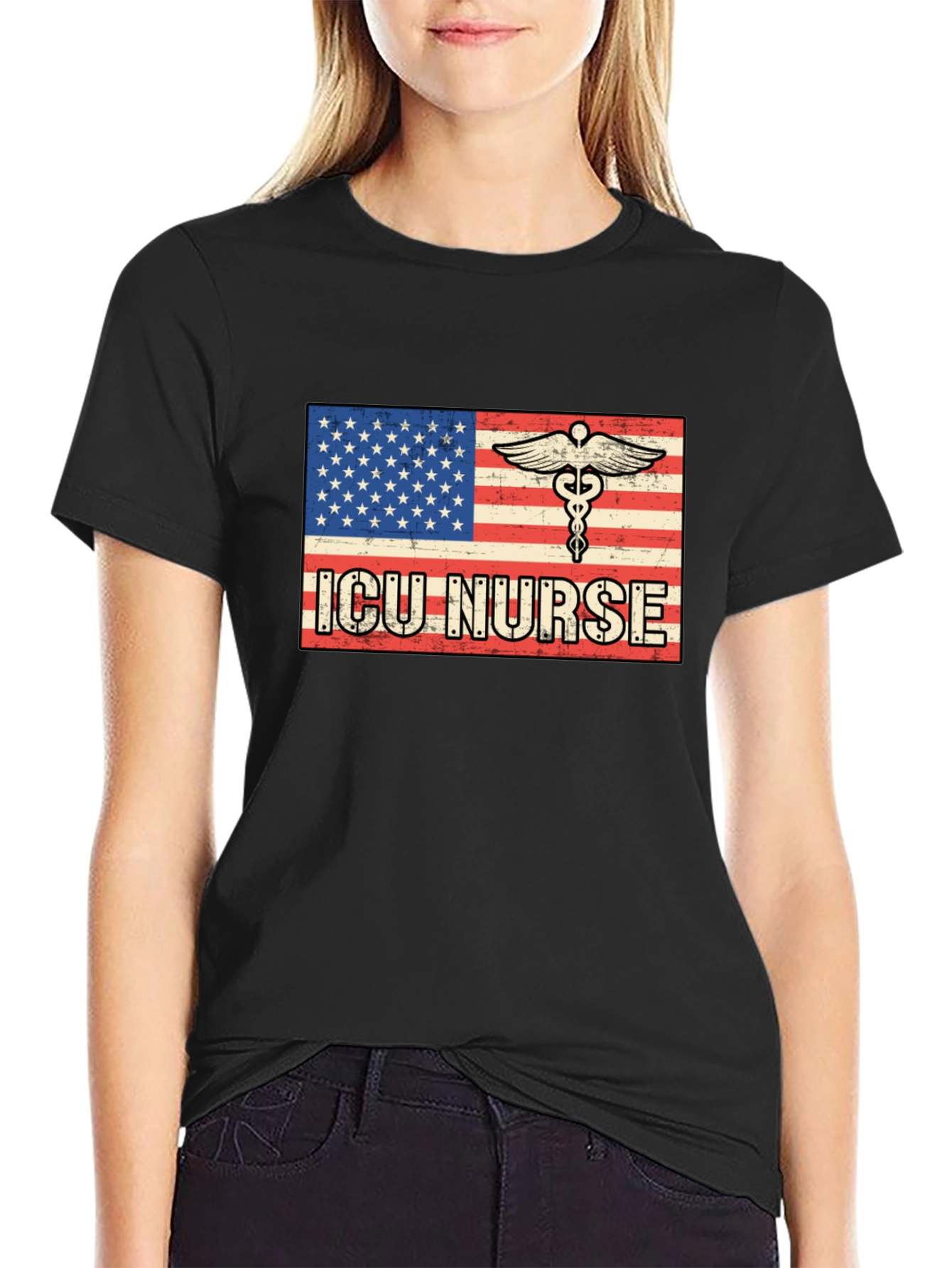 ICU Nurse American Flag T-Shirt