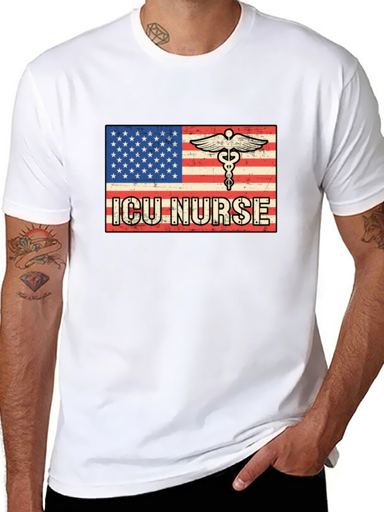 ICU Nurse American Flag T-Shirt