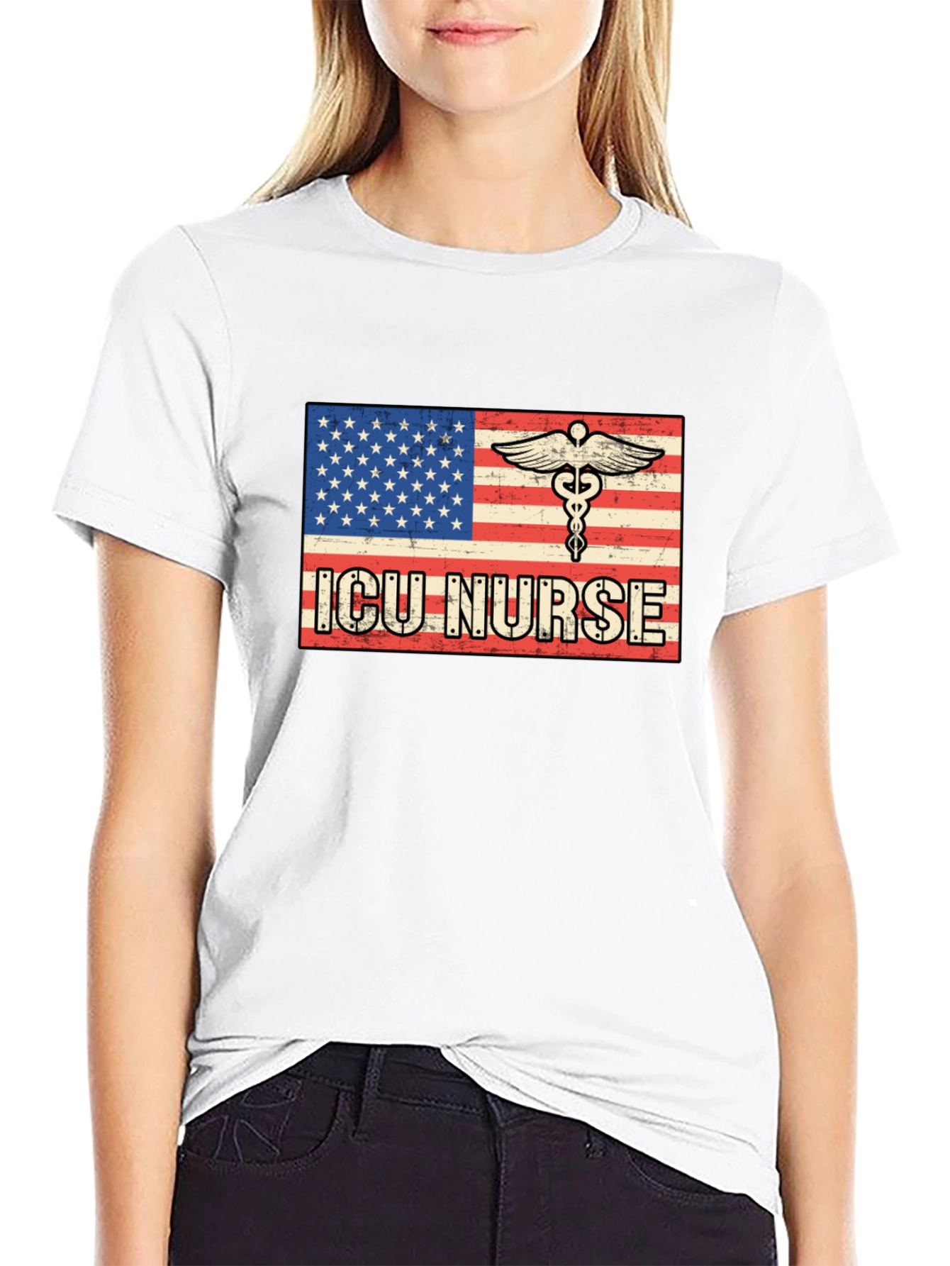 ICU Nurse American Flag T-Shirt