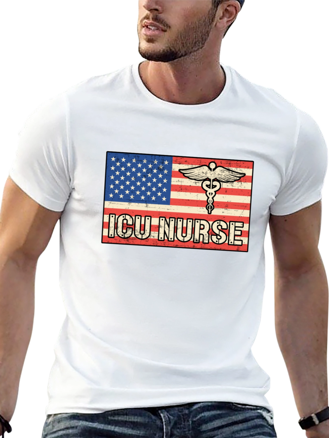 ICU Nurse American Flag T-Shirt
