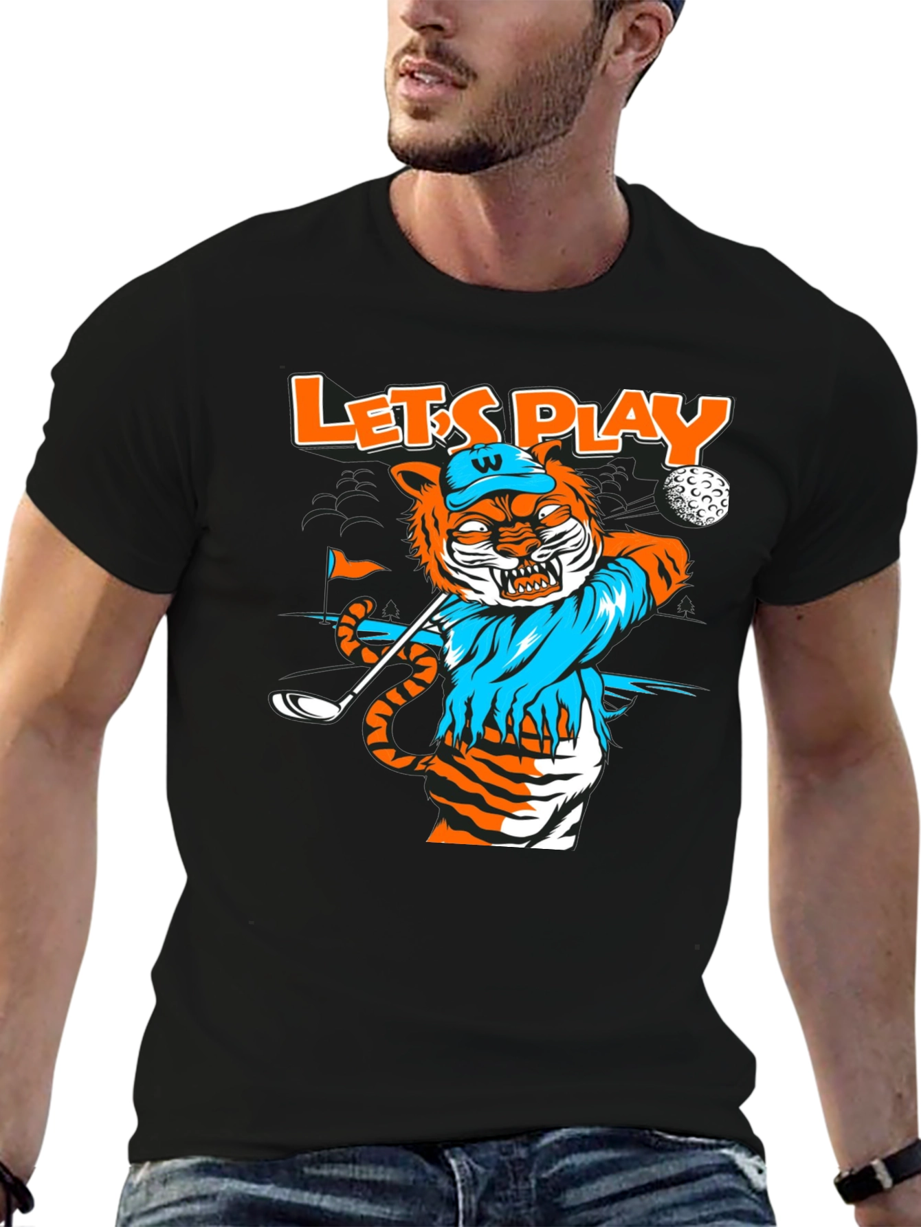 Lets Play Golf T-Shirt Tiger Golfer Tee