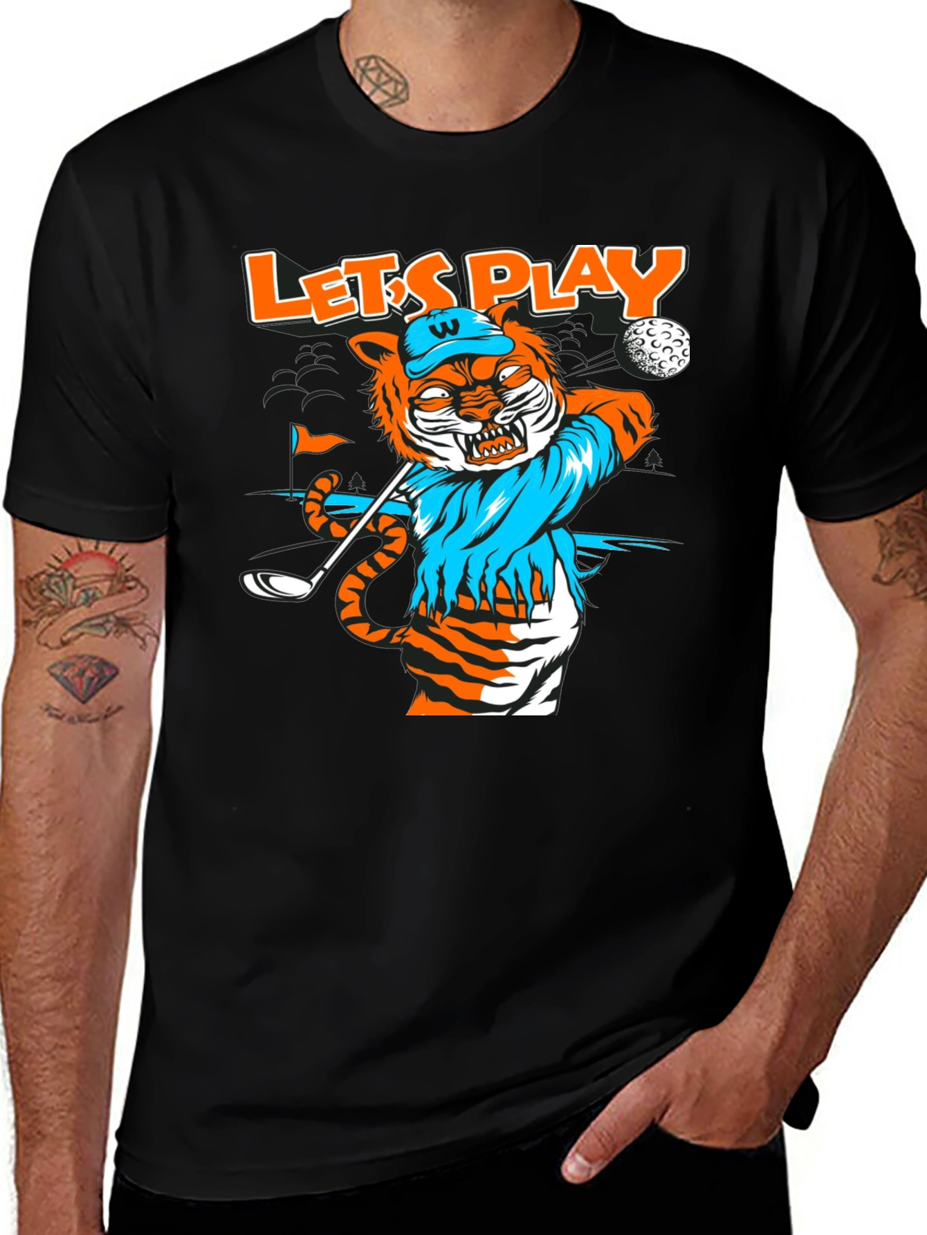 Lets Play Golf T-Shirt Tiger Golfer Tee