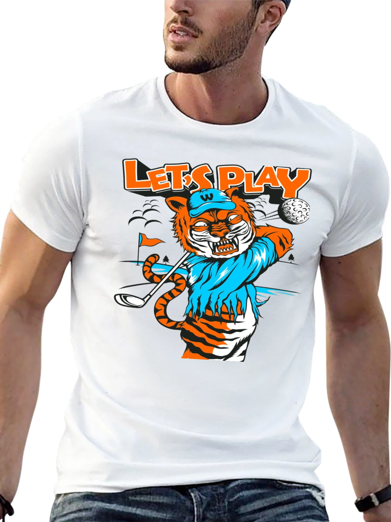 Lets Play Golf T-Shirt Tiger Golfer Tee
