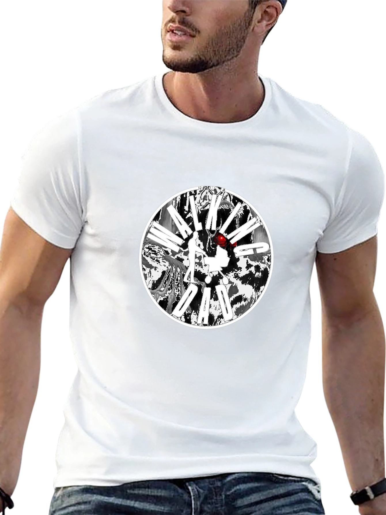 Black T-Shirt with Circular Graphic Design