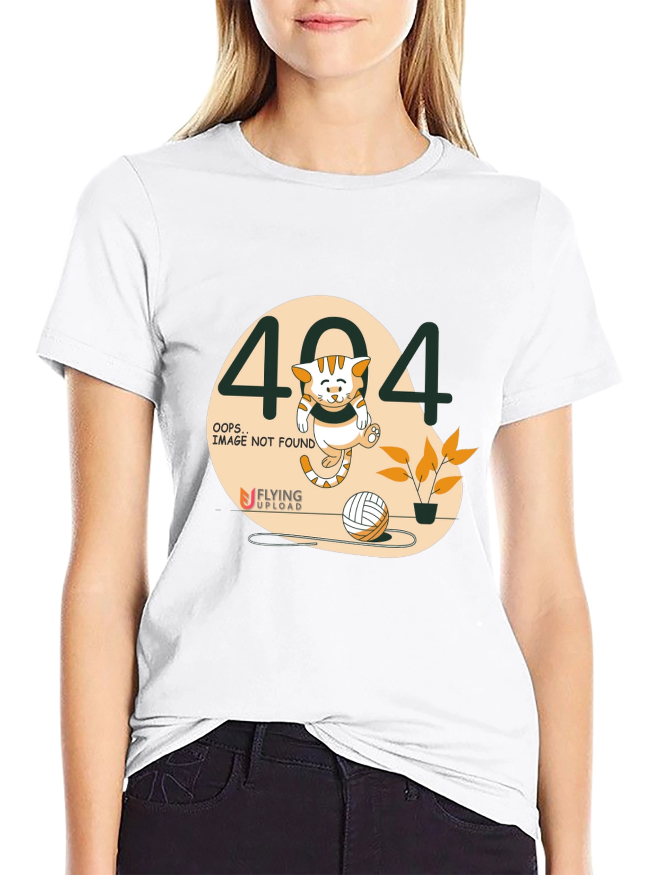 404 Error Cat Graphic T-Shirt - Black
