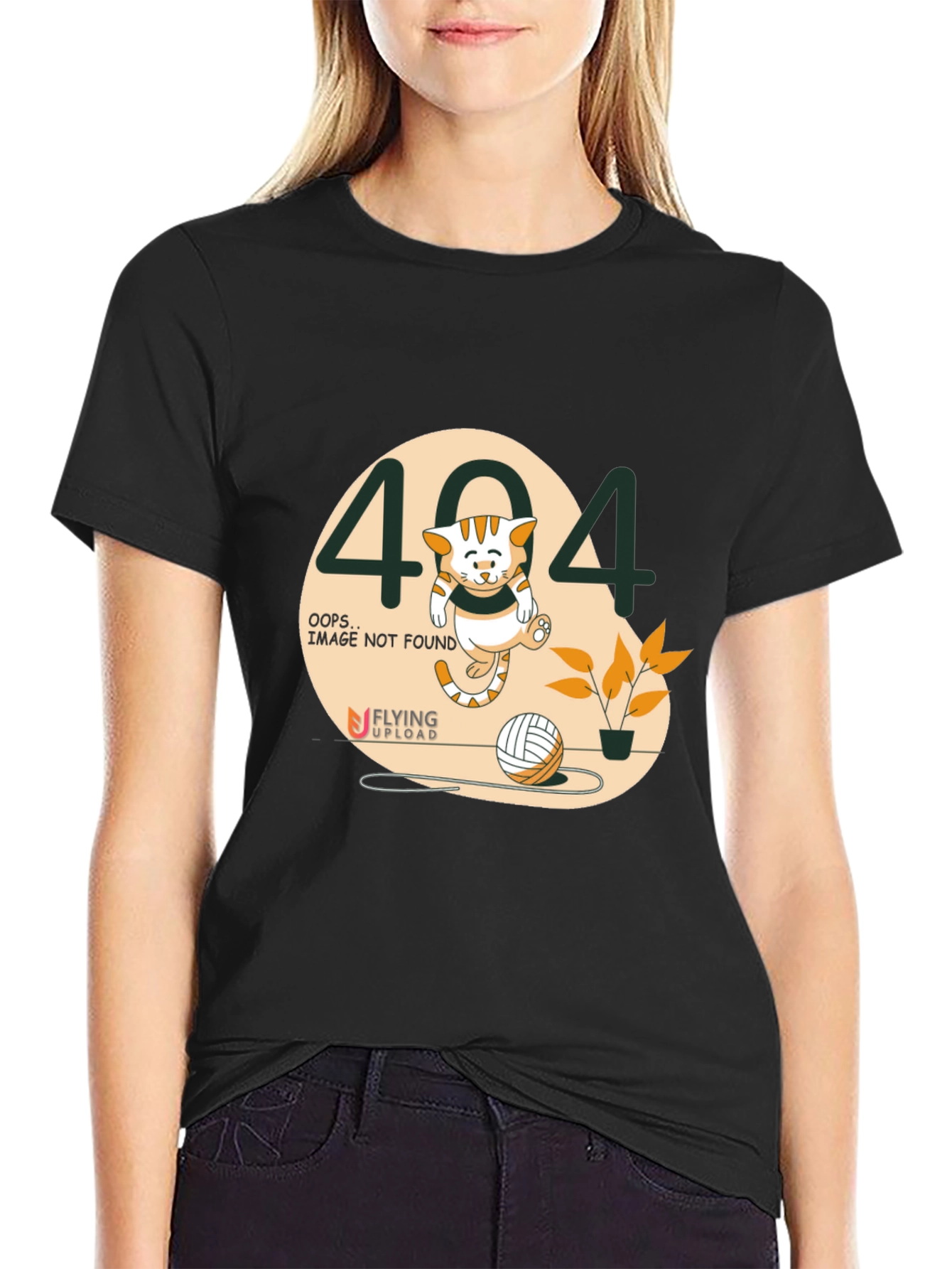 404 Error Cat Graphic T-Shirt - Black