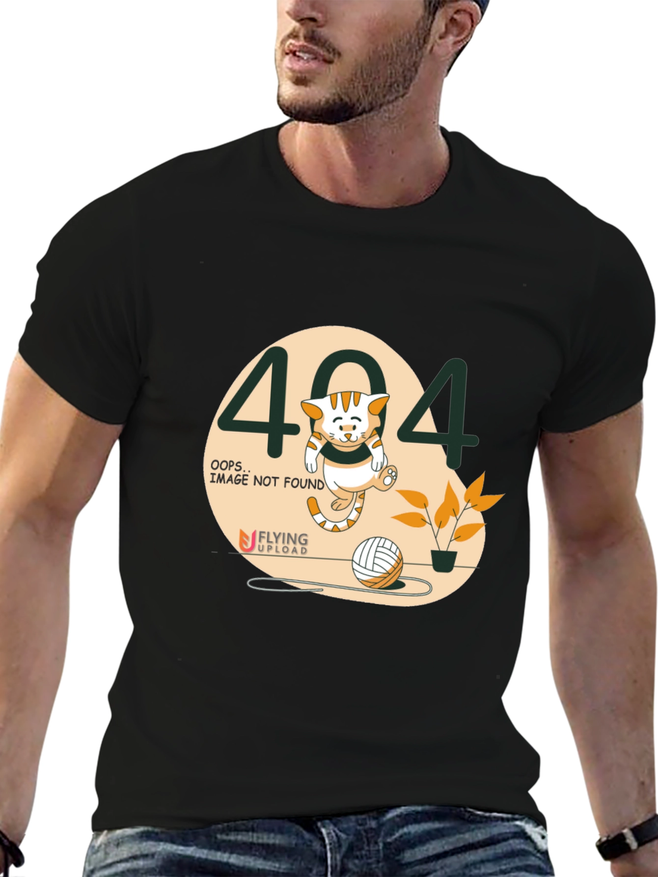 404 Error Cat Graphic T-Shirt - Black