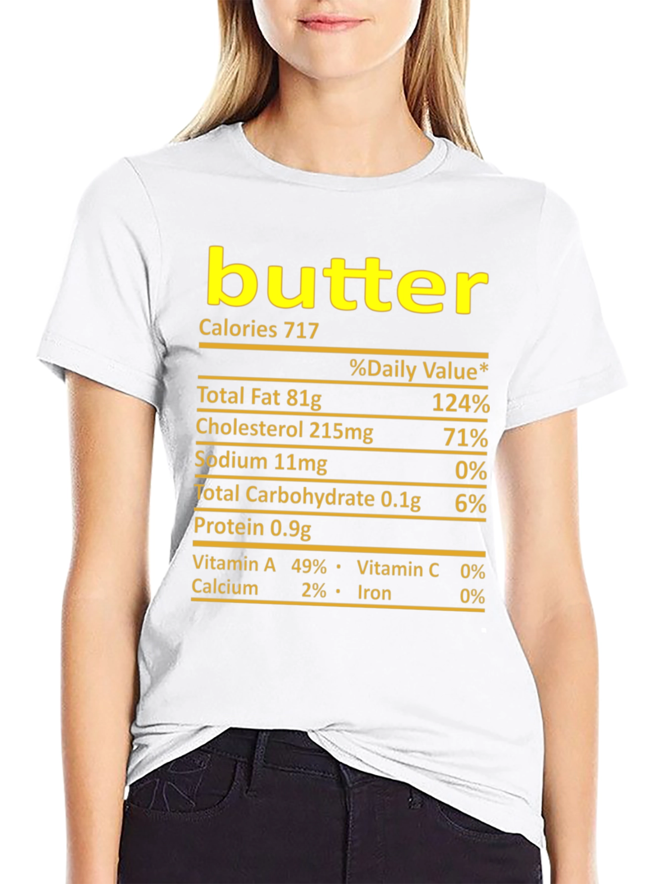 Humorous Butter Nutrition Facts Black T-Shirt