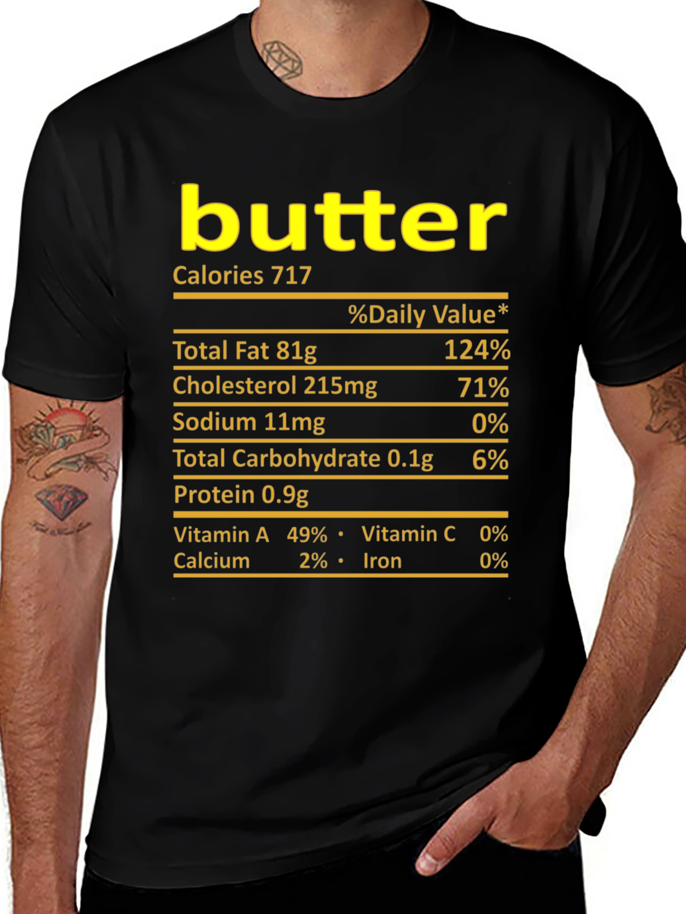 Humorous Butter Nutrition Facts Black T-Shirt