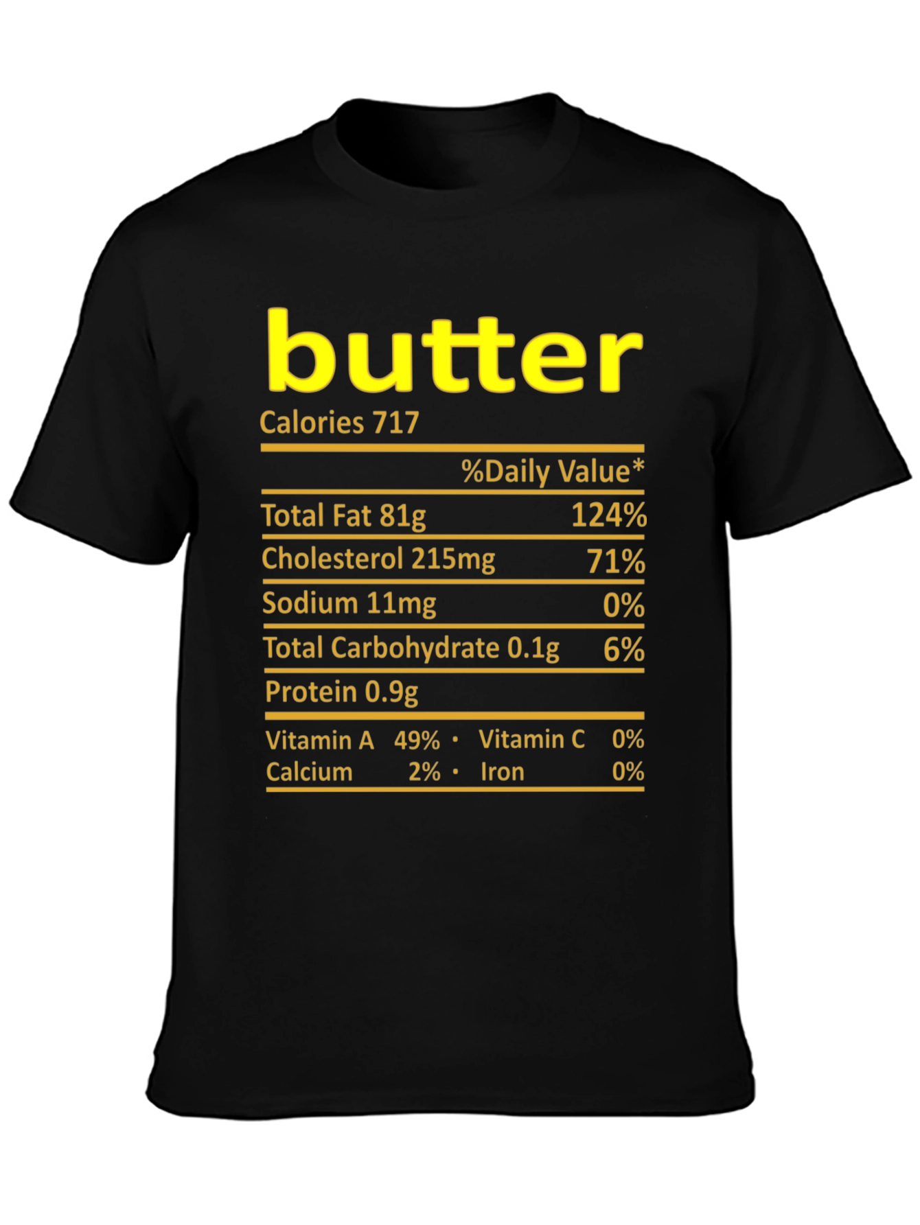 Humorous Butter Nutrition Facts Black T-Shirt
