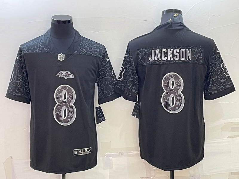 Men's Baltimore Ravens Lamar Jackson #8 Black RFLCTV Limited Jerseys