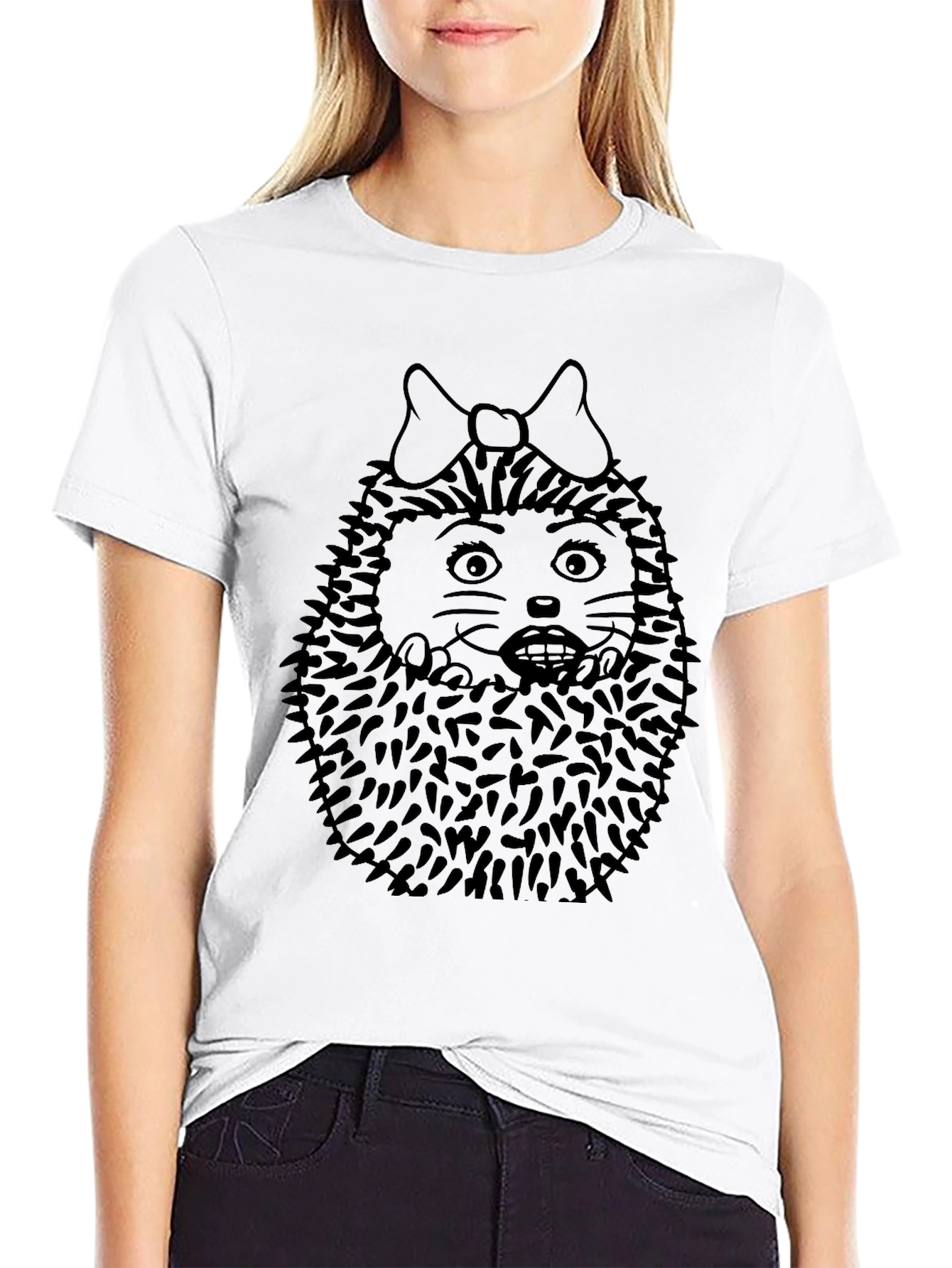 Funny Hedgehog Graphic Black T-Shirt