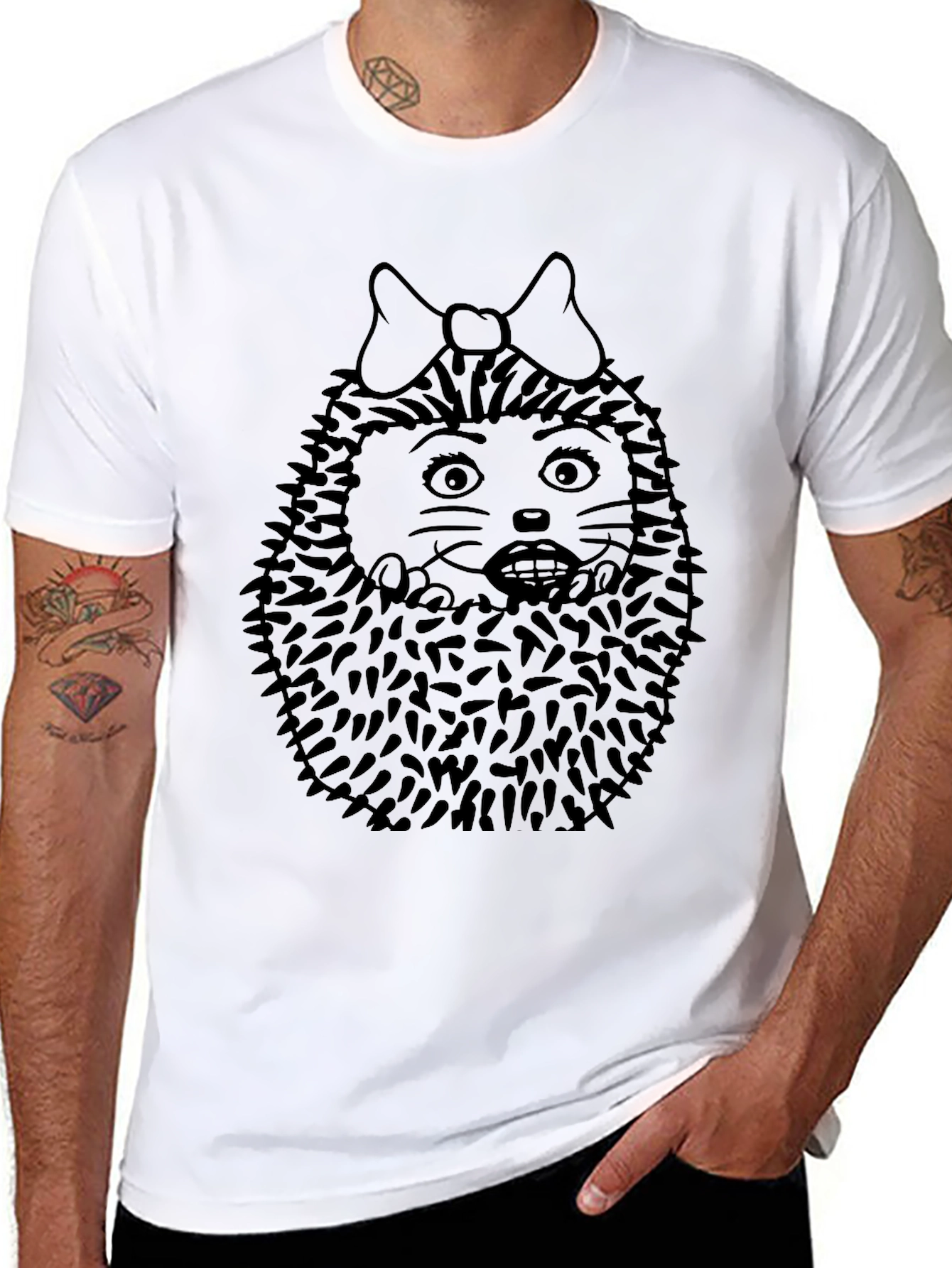 Funny Hedgehog Graphic Black T-Shirt