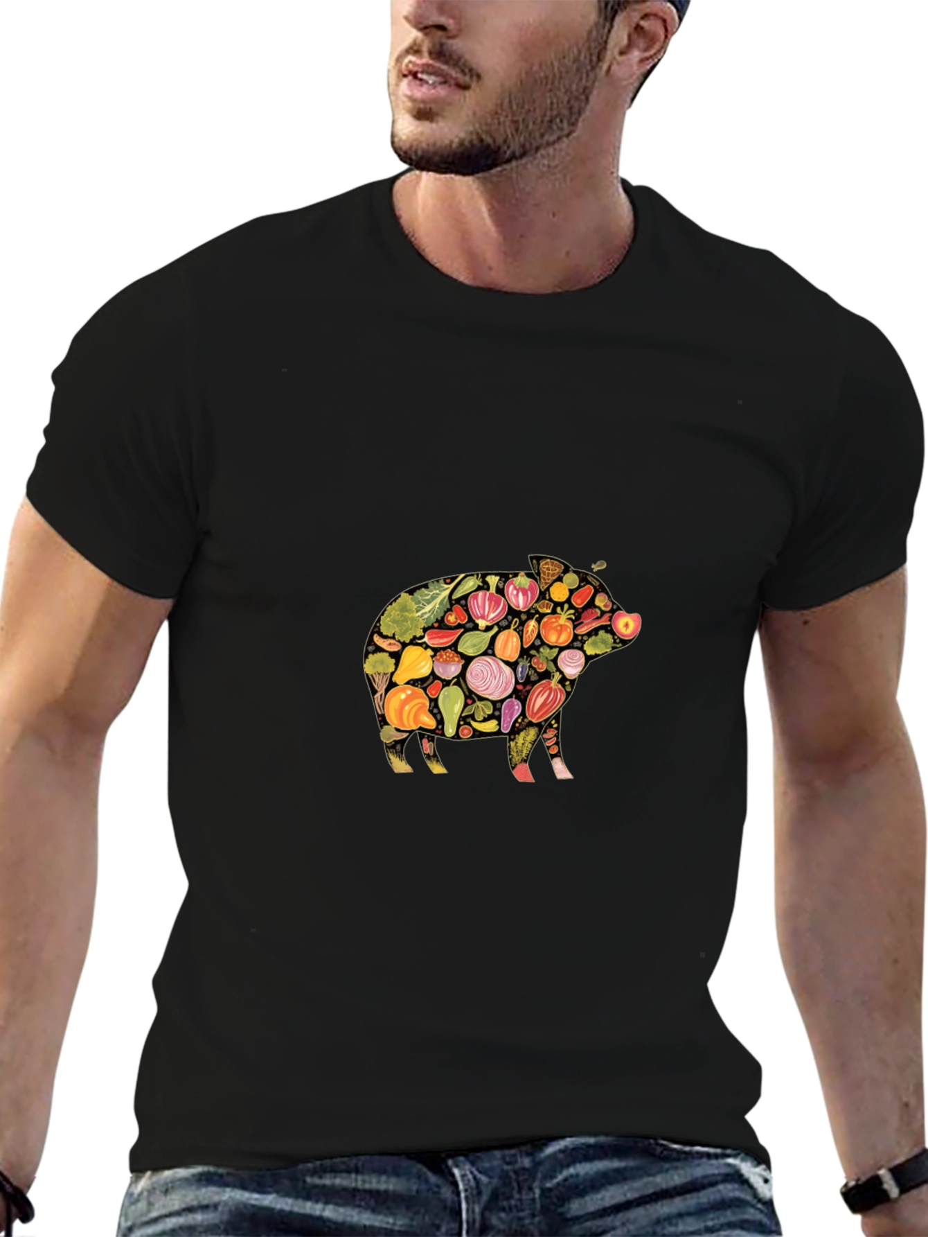Veggie Pig Black T-Shirt - Unique Food Lover Design