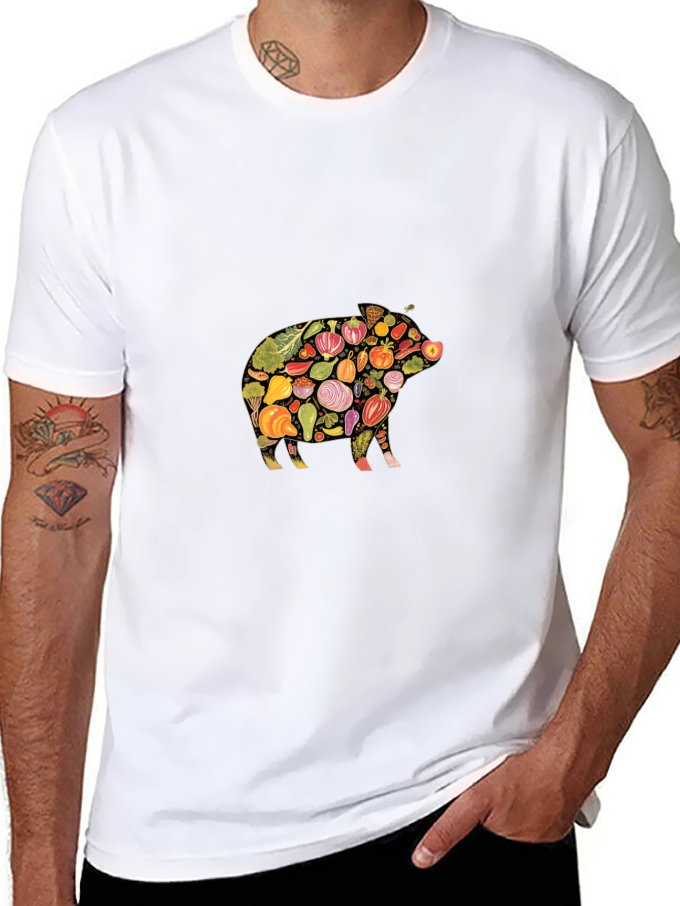 Veggie Pig Black T-Shirt - Unique Food Lover Design