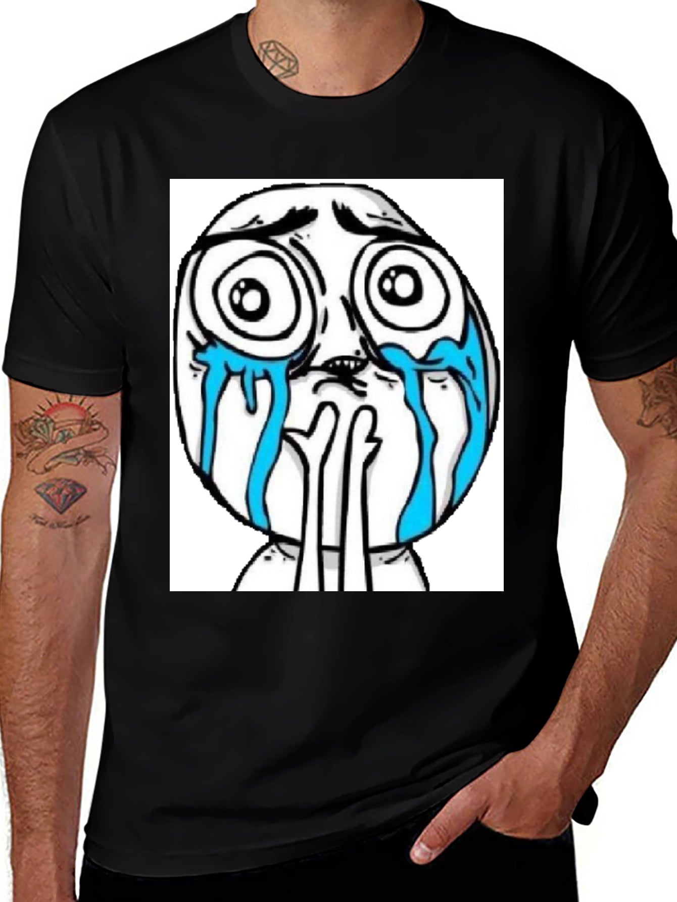 Meme Face Graphic Black T-Shirt