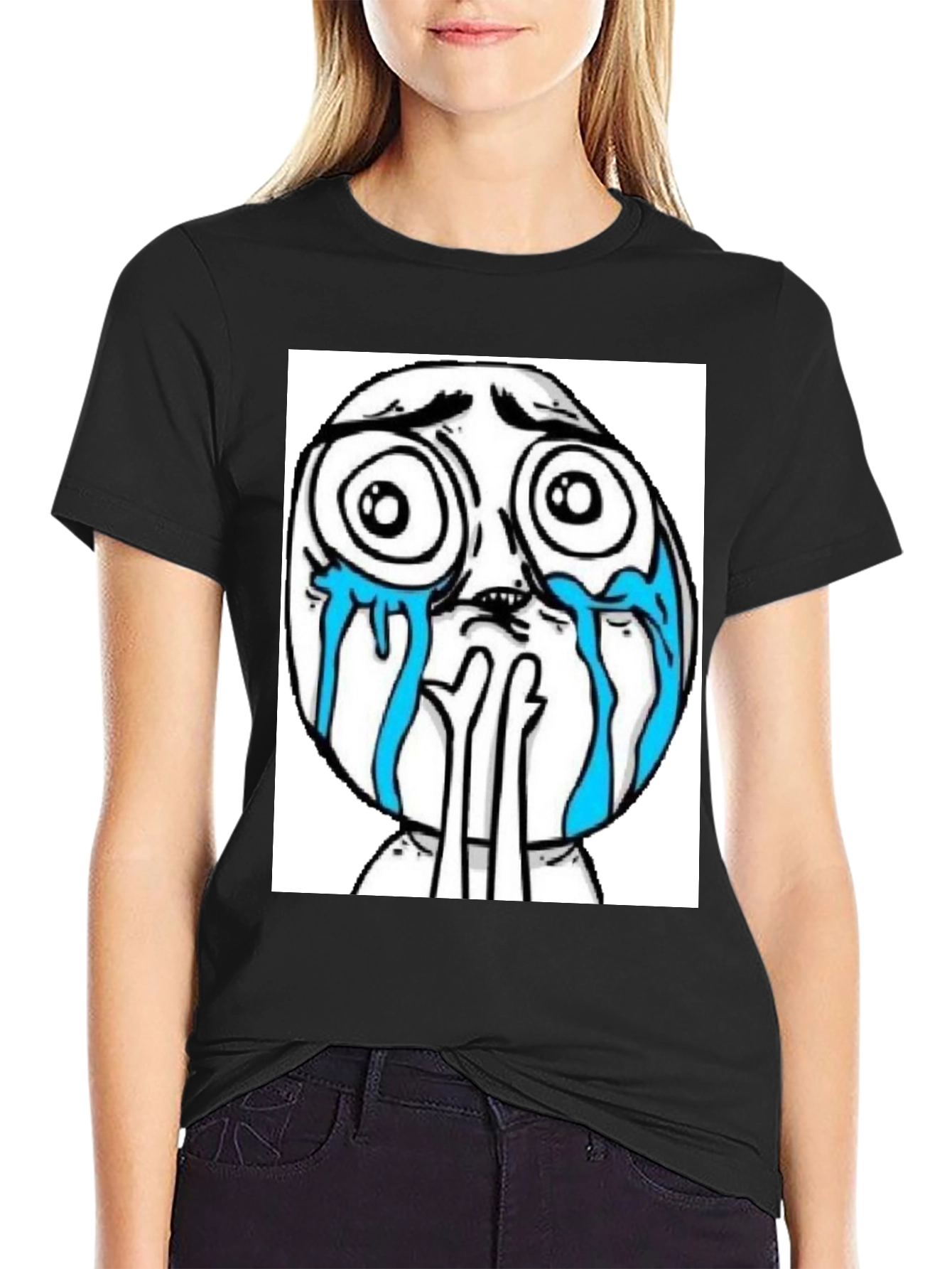 Meme Face Graphic Black T-Shirt