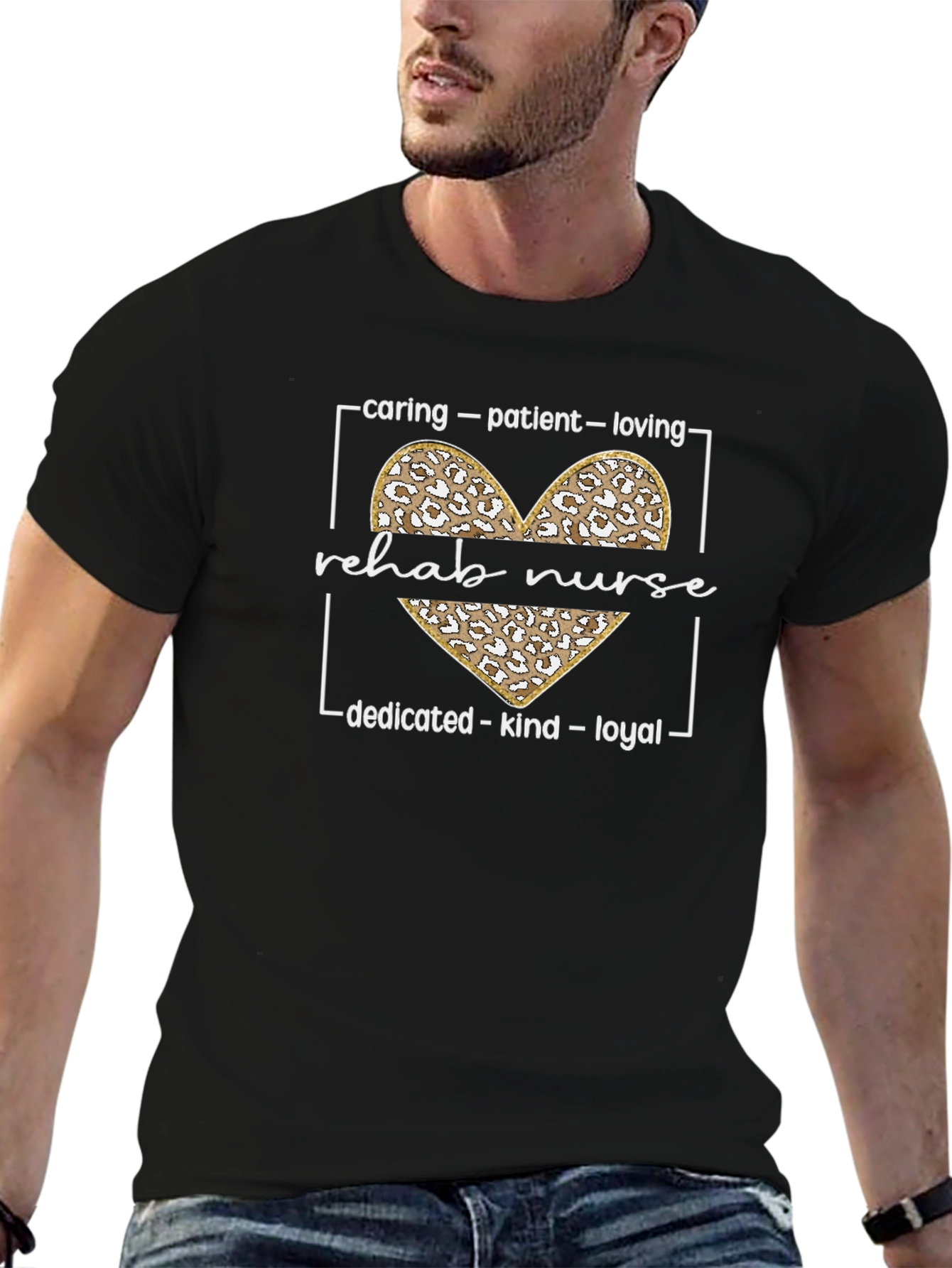 Rehab Nurse Leopard Heart Graphic T-Shirt